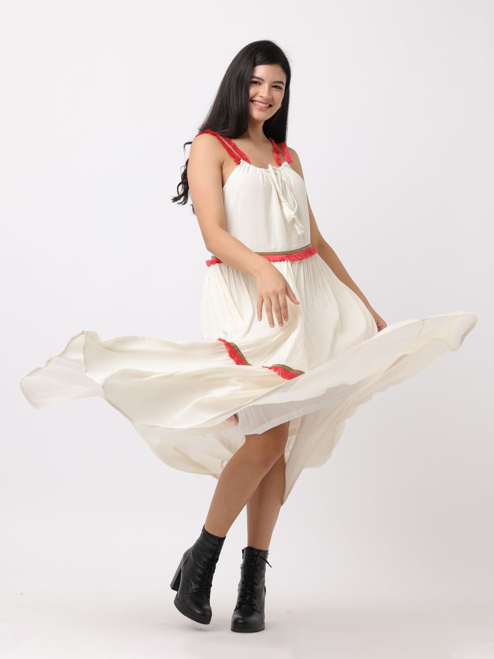 Women White Regular Fit Rayon Dress