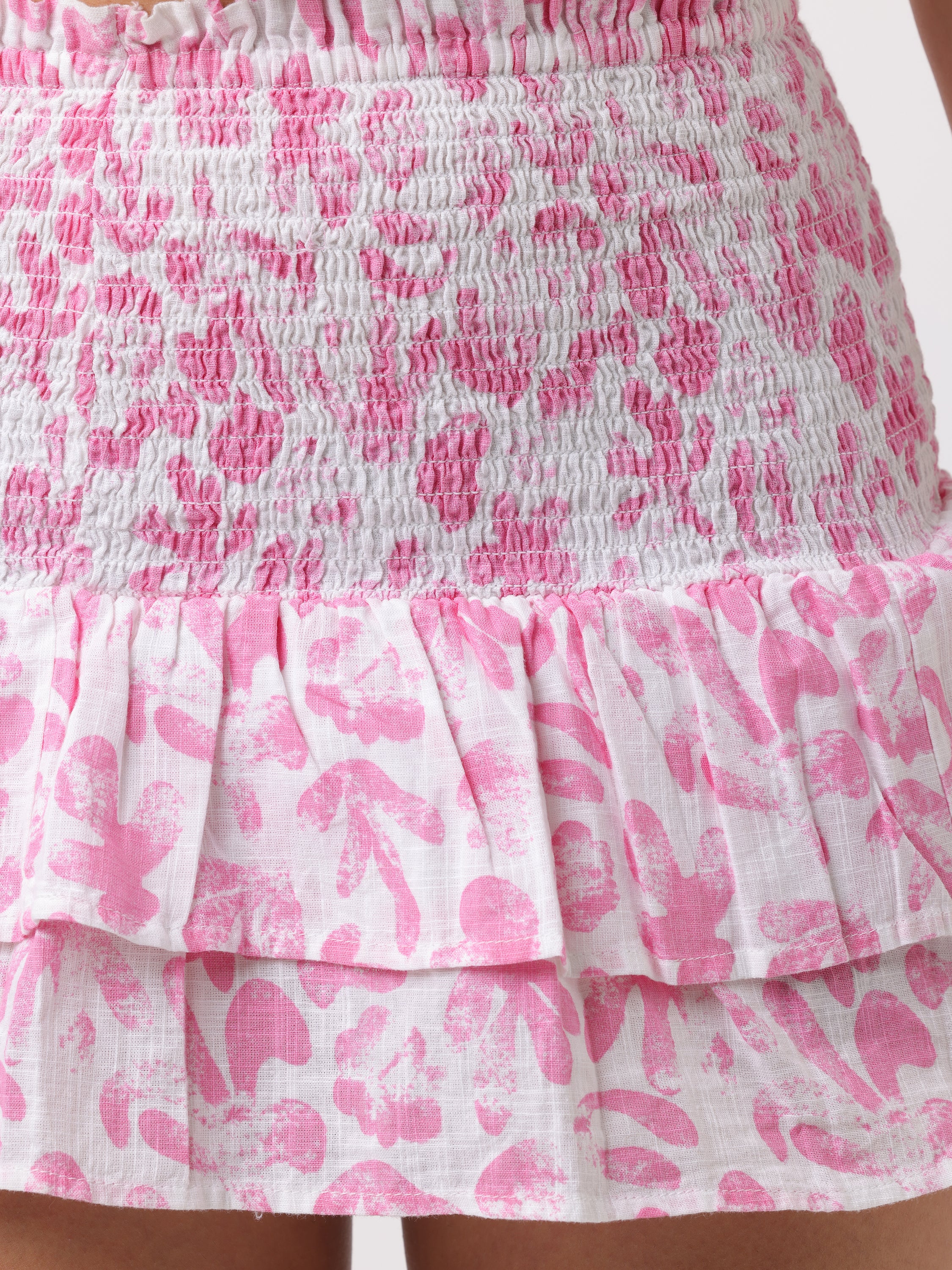 Women Pink Printed Smocked Skirt