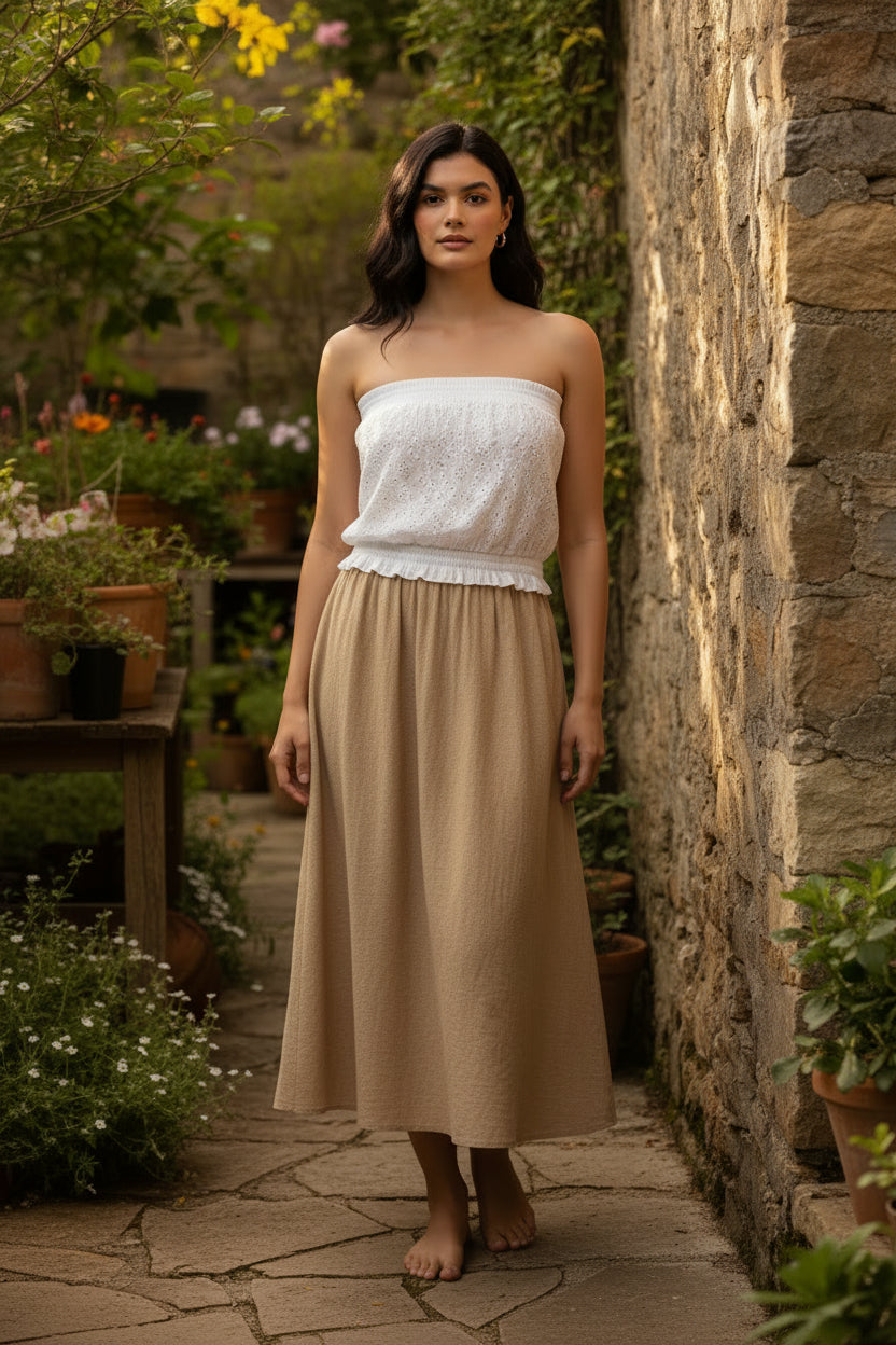 Women White Schiffli Tube Top