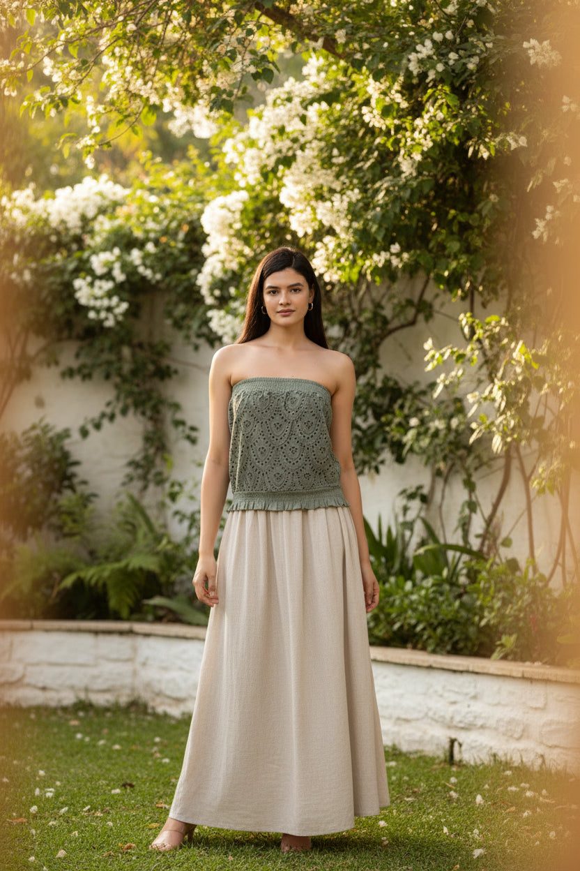 Women Green Schiffli Tube Top