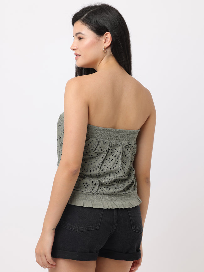 Women Green Schiffli Tube Top