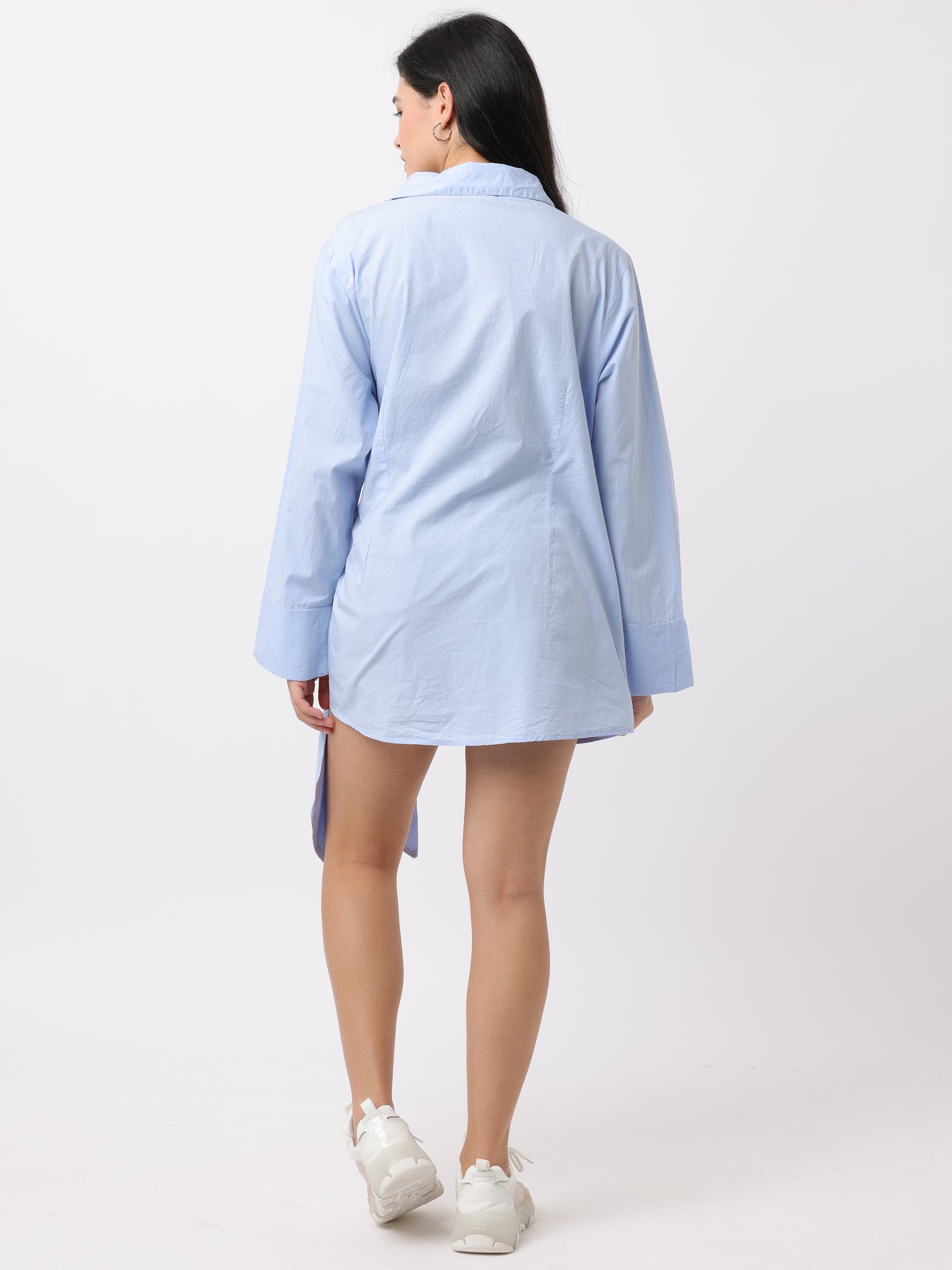 Women Blue Wrap Around Shirt Dress