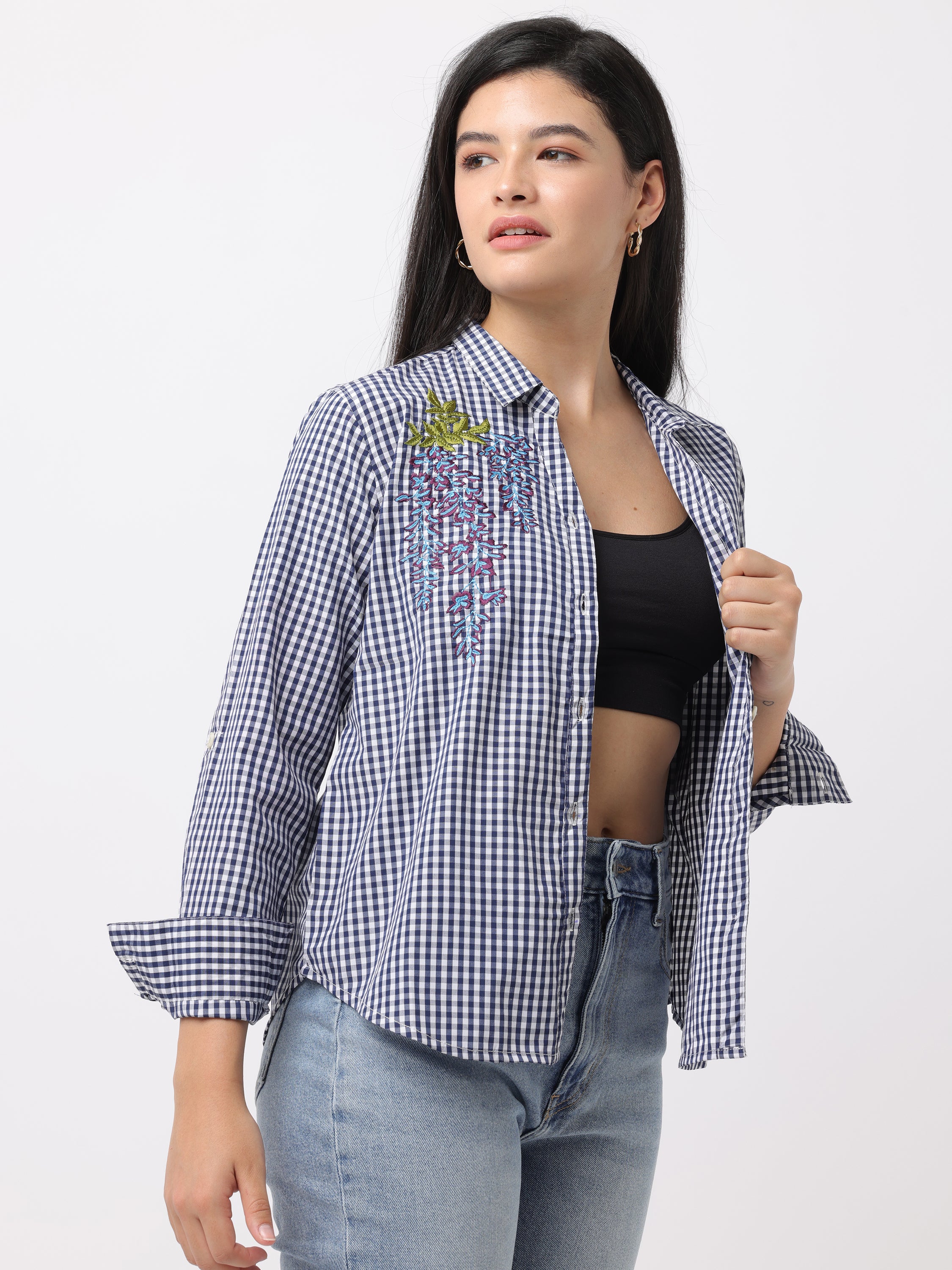 Women Blue Regular Fit Checked Shirt