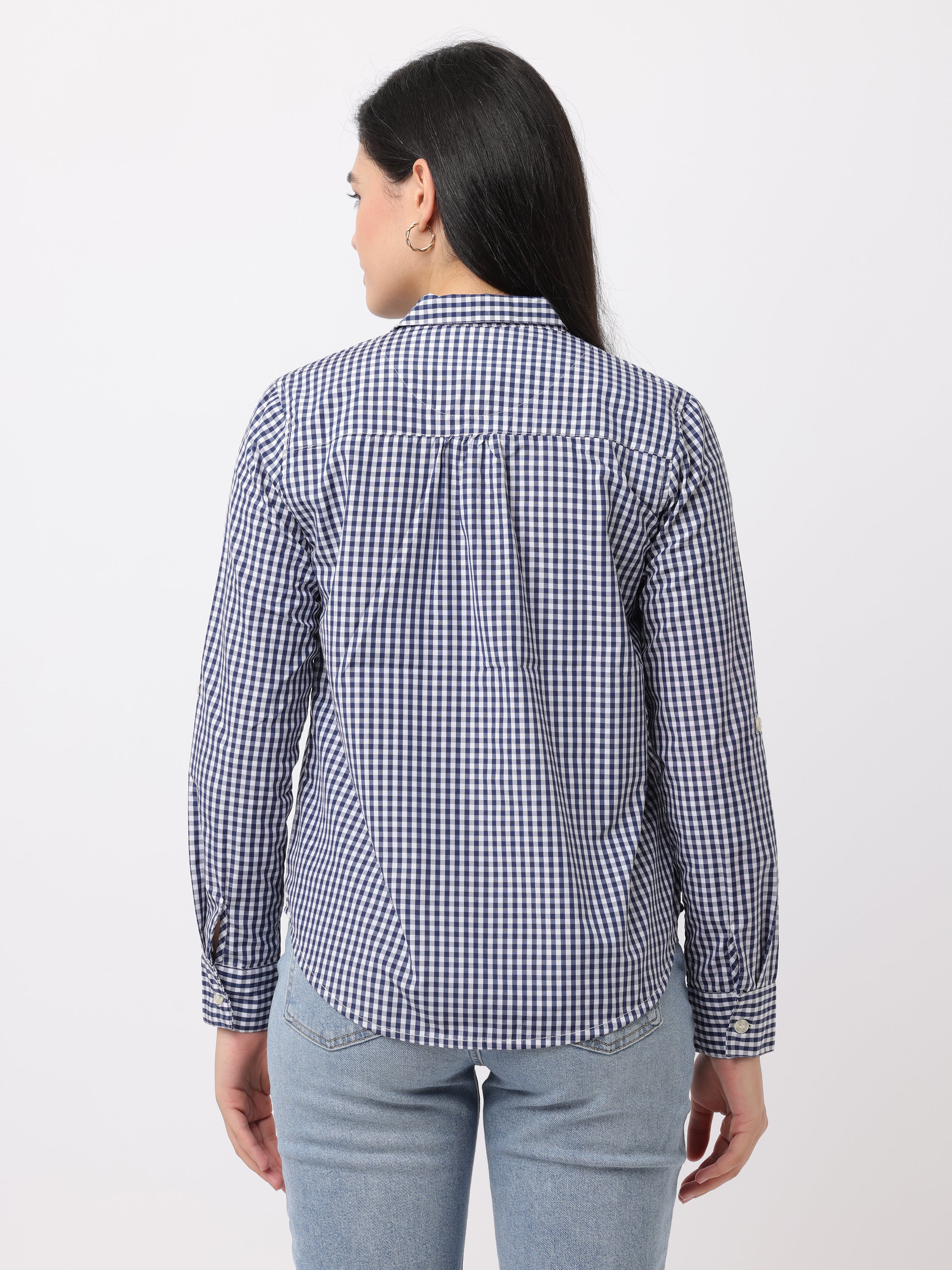 Women Blue Regular Fit Checked Shirt