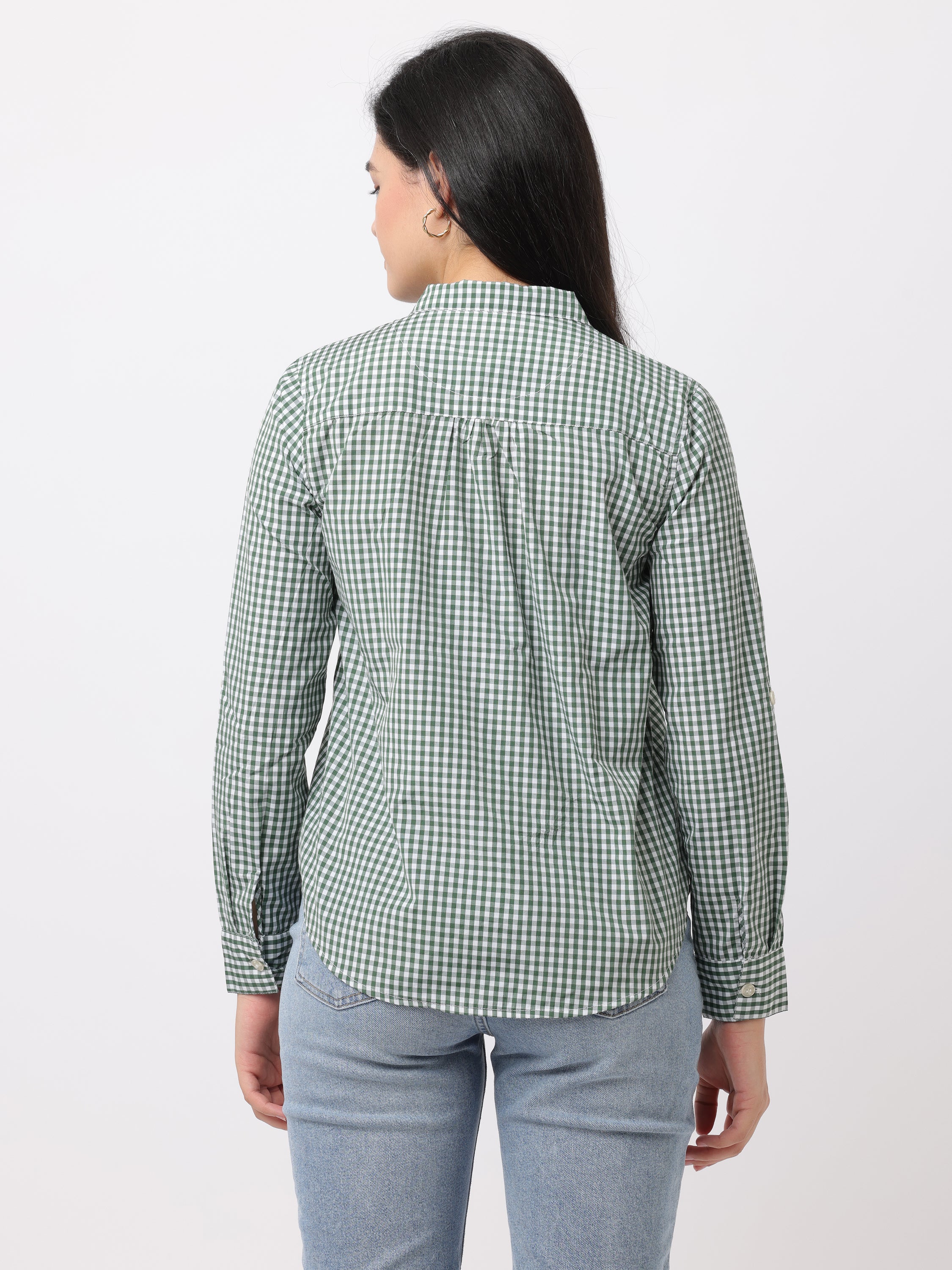 Women Green Regular Fit Checked Shirt