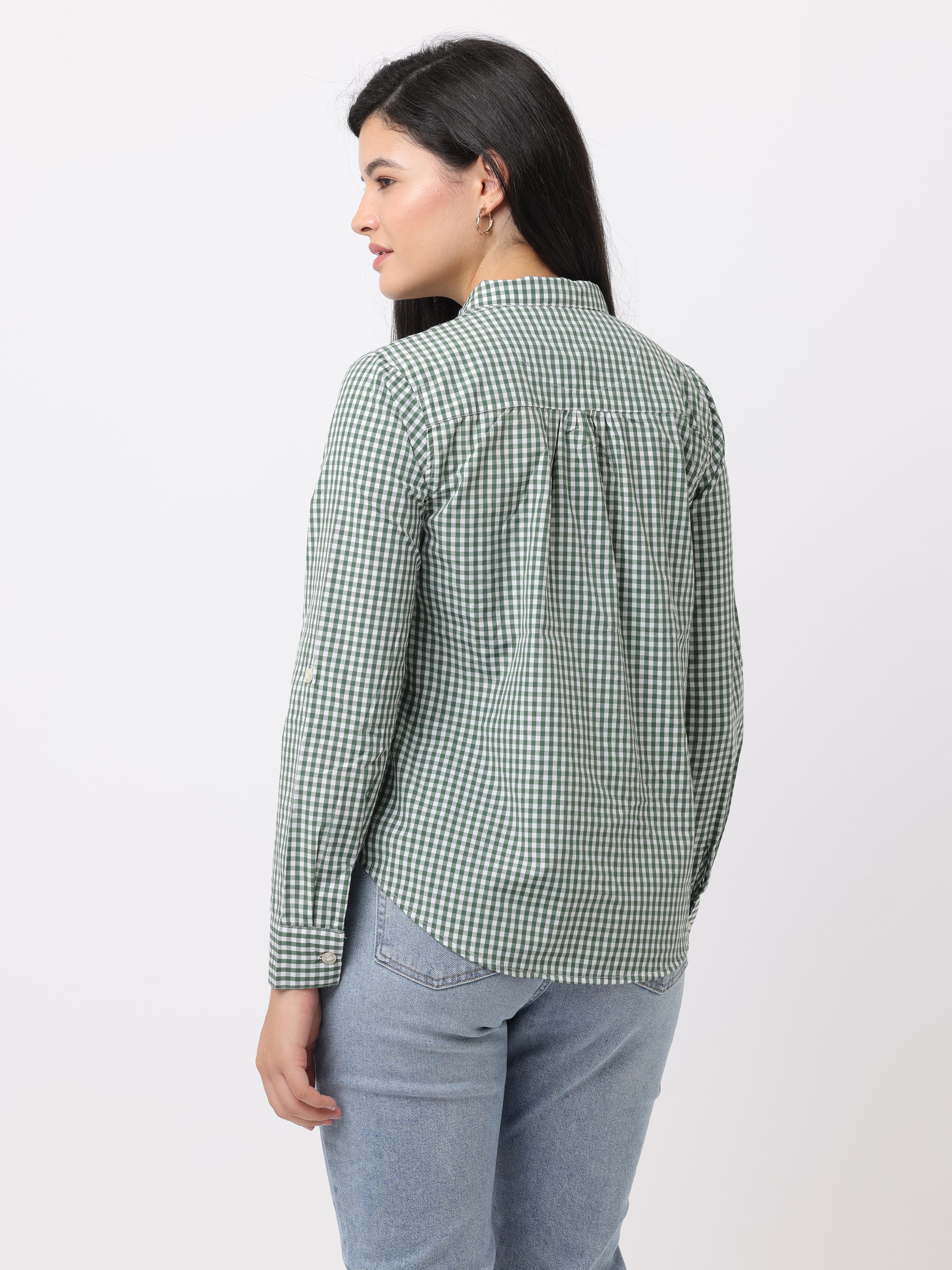 Women Green Regular Fit Checked Shirt