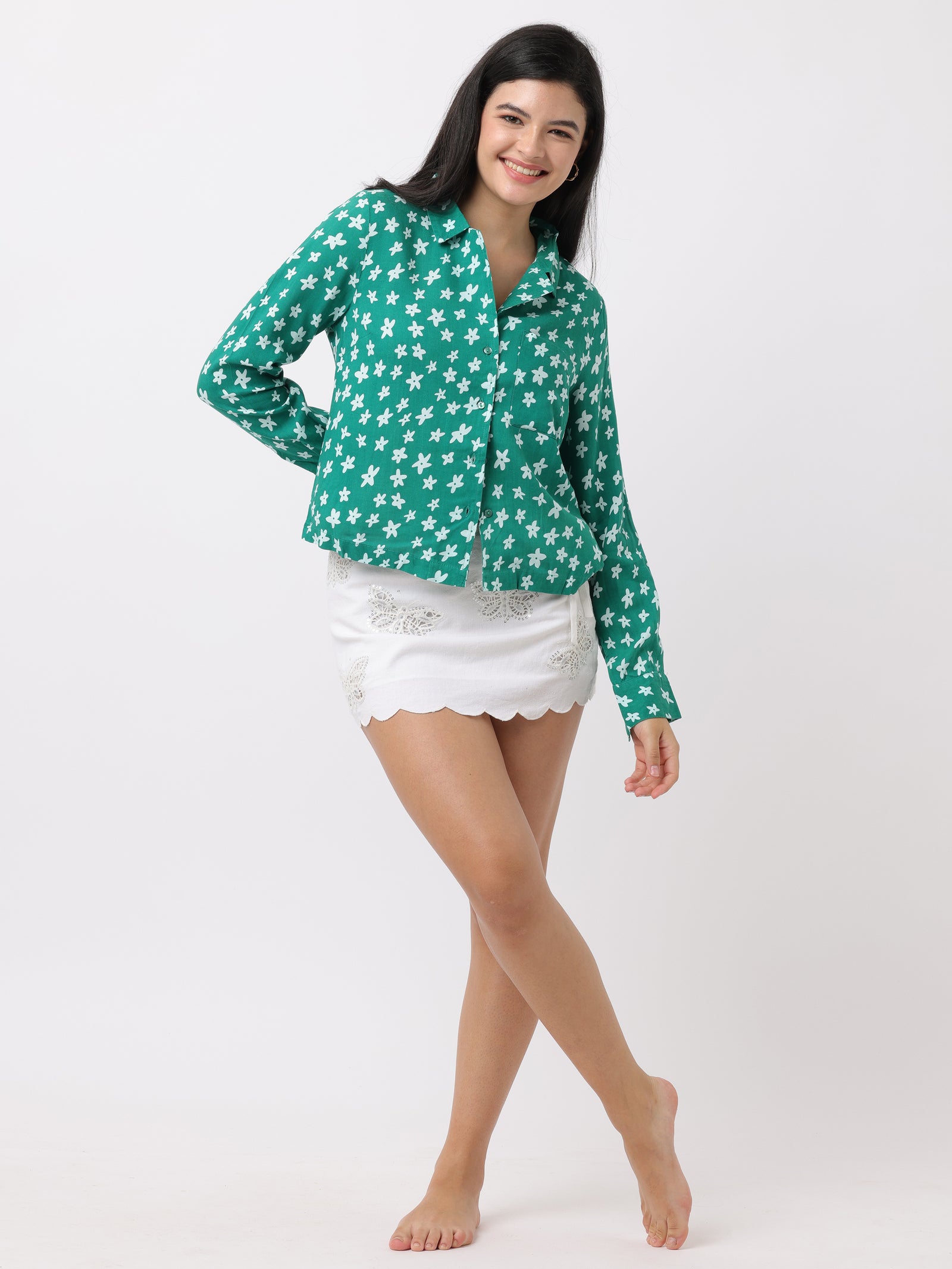 Women Green Floral Printed Comfort Fit Shirt