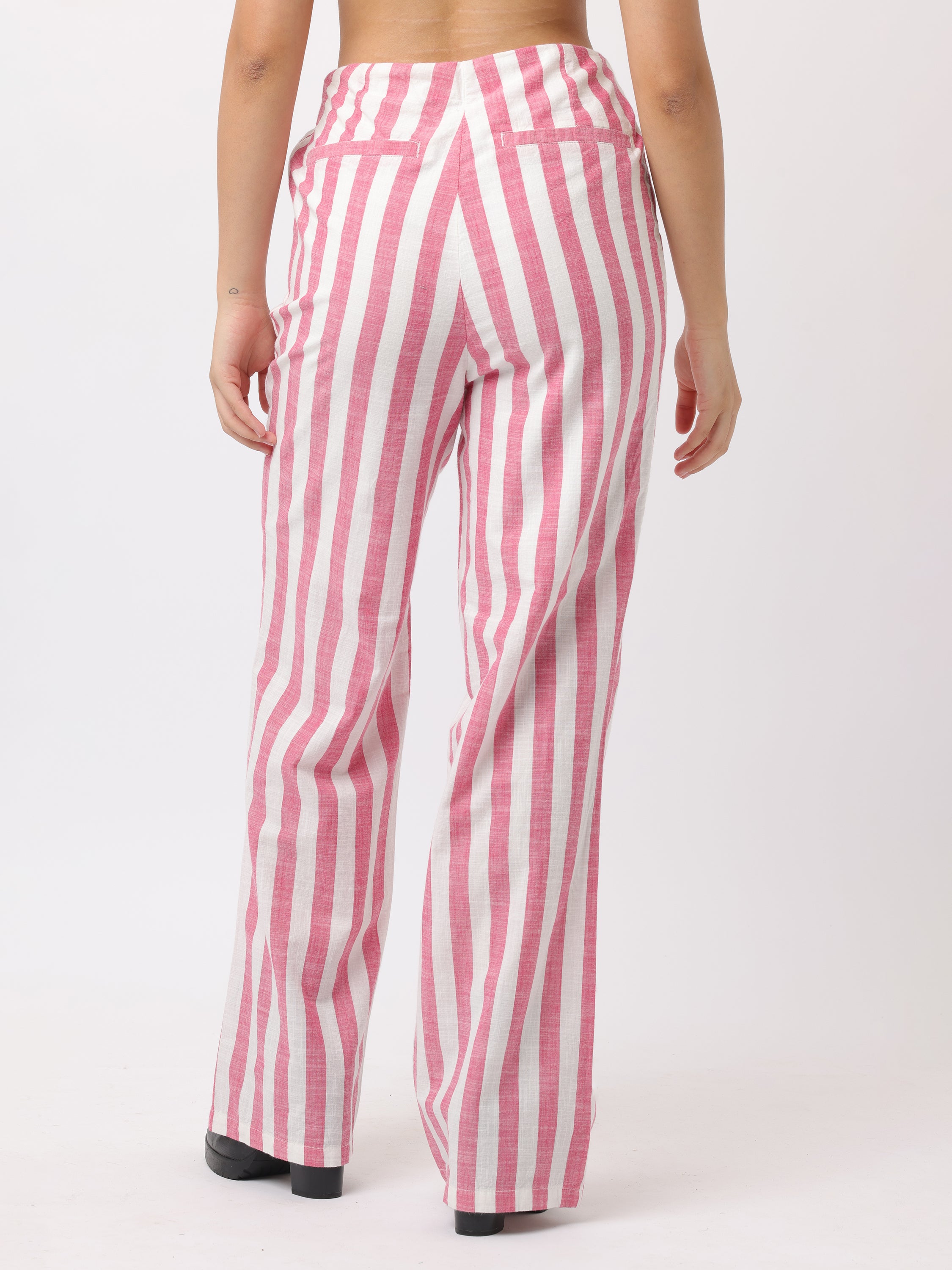 Women White and Pink Vertical Stipe Pants