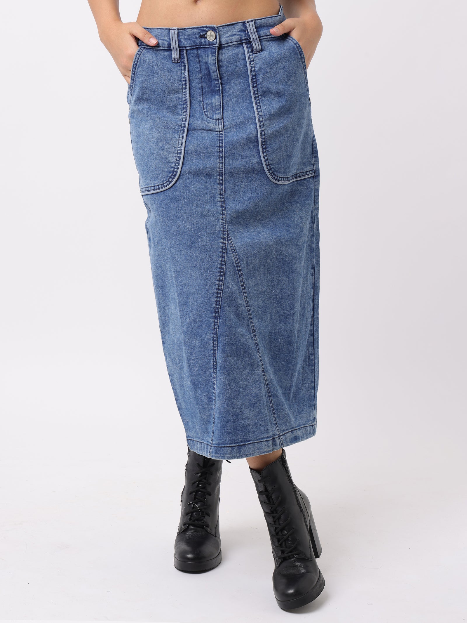 Women Blue Regular Fit Denim Skirt