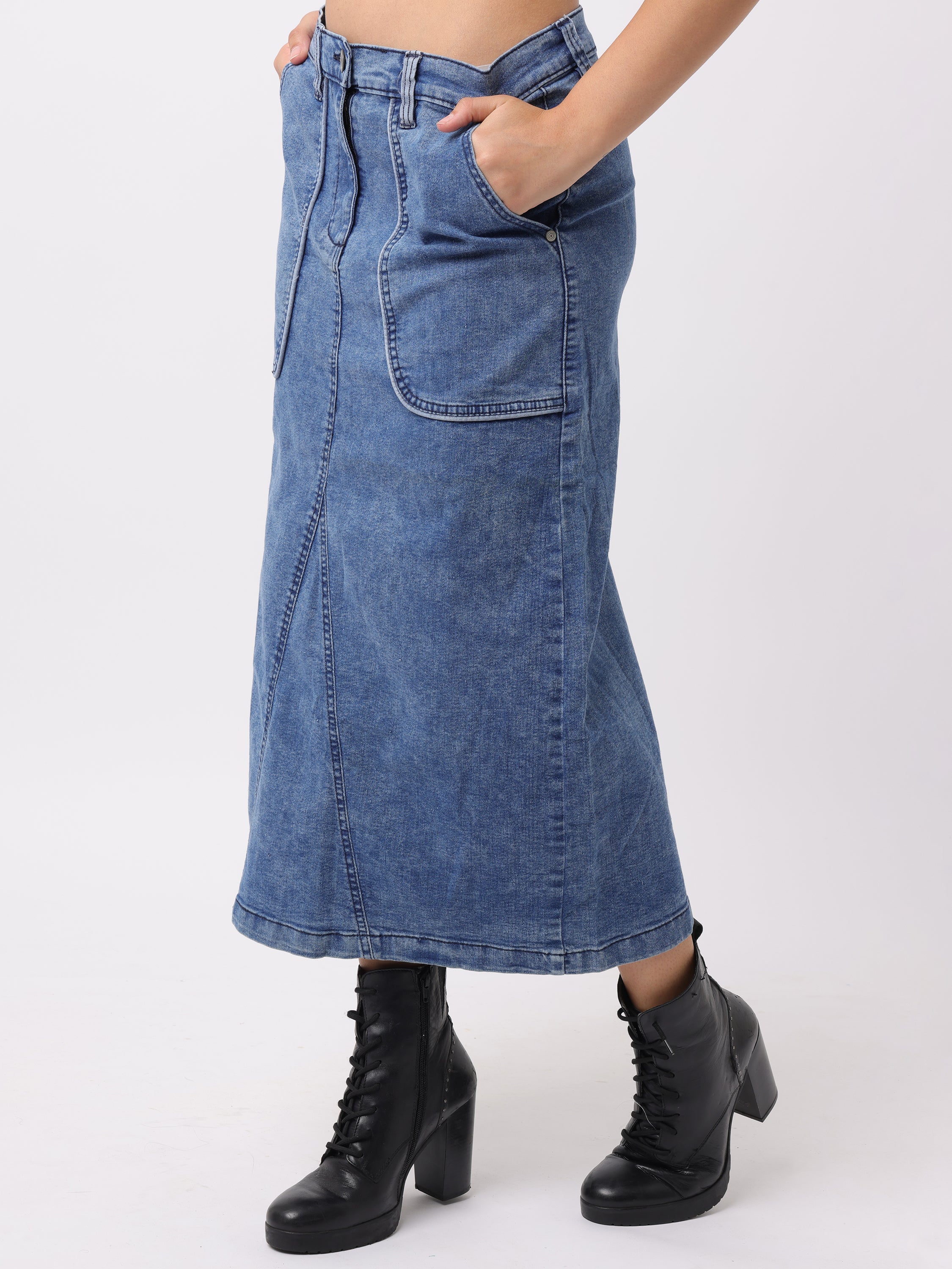 Women Blue Regular Fit Denim Skirt