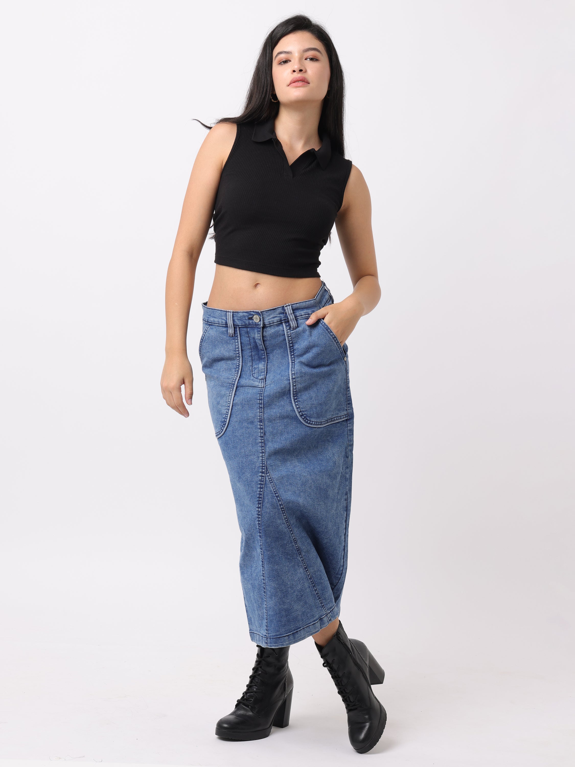 Women Blue Regular Fit Denim Skirt