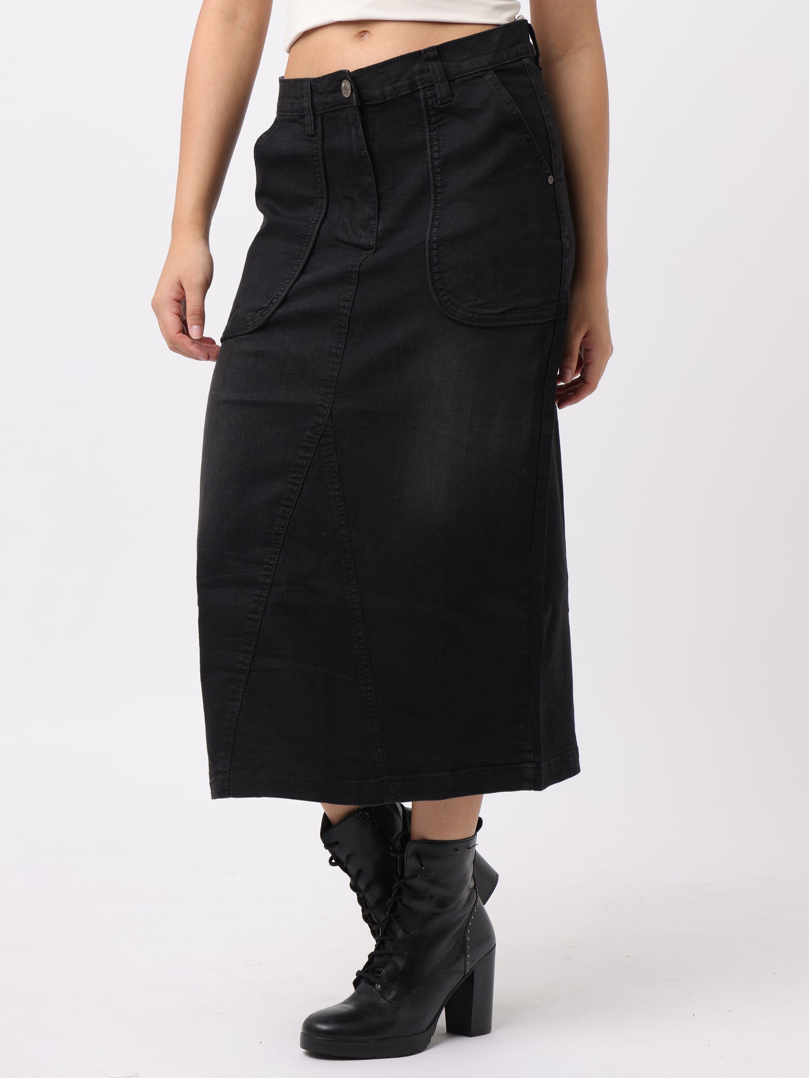 Women Black Regular Fit Cotton Skirt