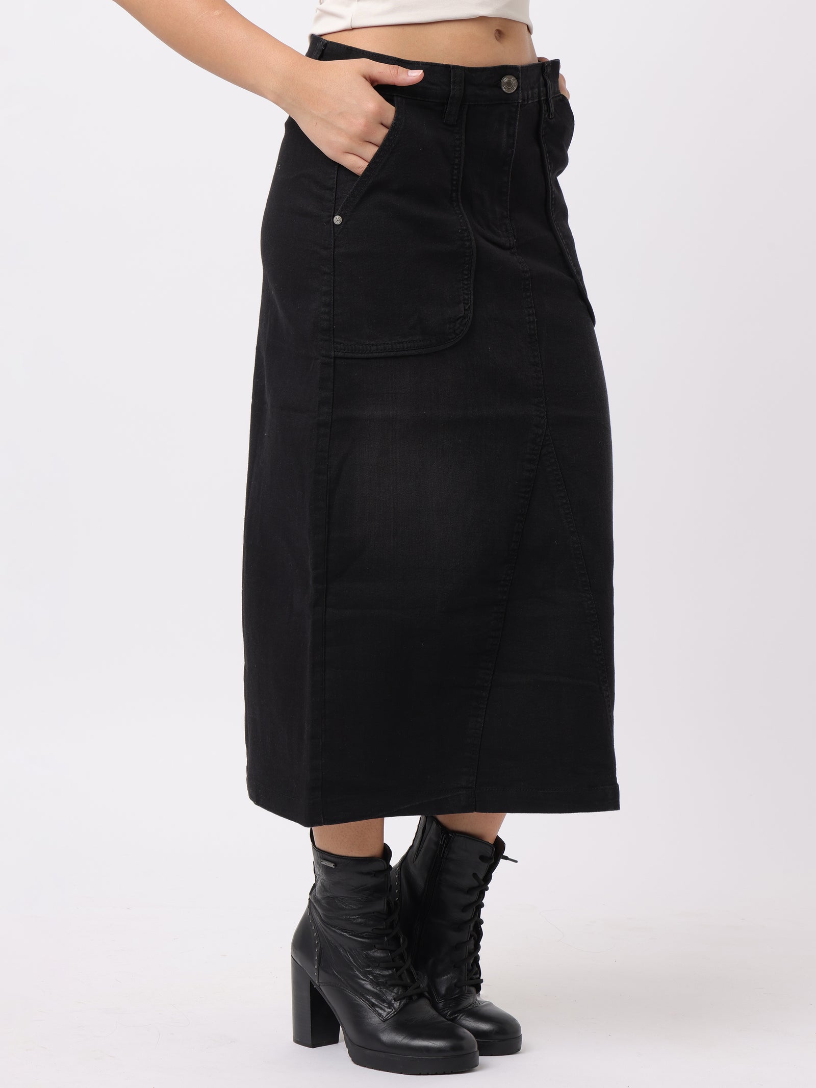 Women Black Regular Fit Cotton Skirt