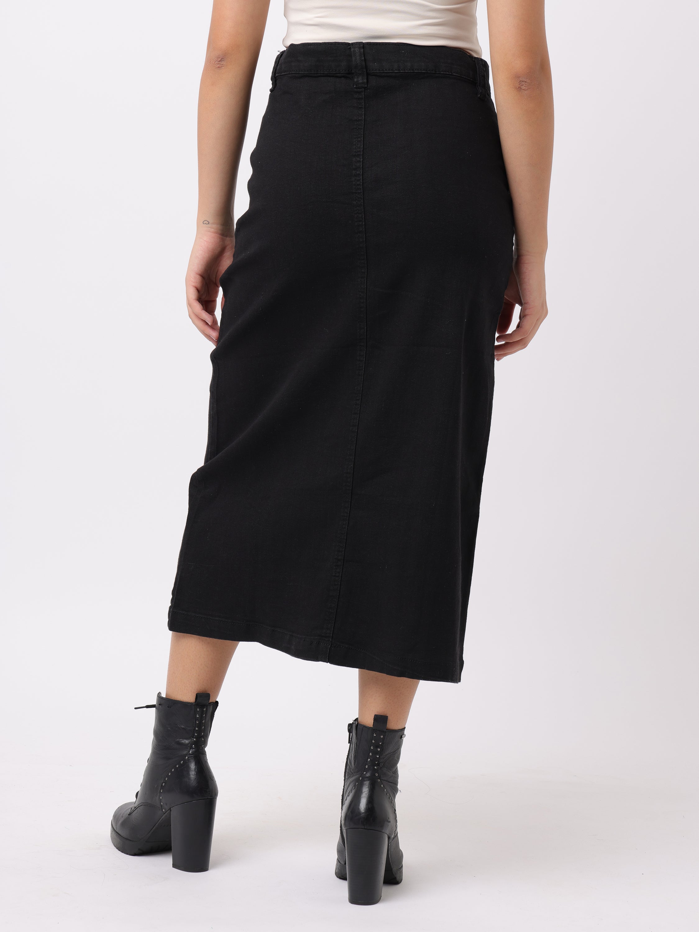 Women Black Regular Fit Cotton Skirt