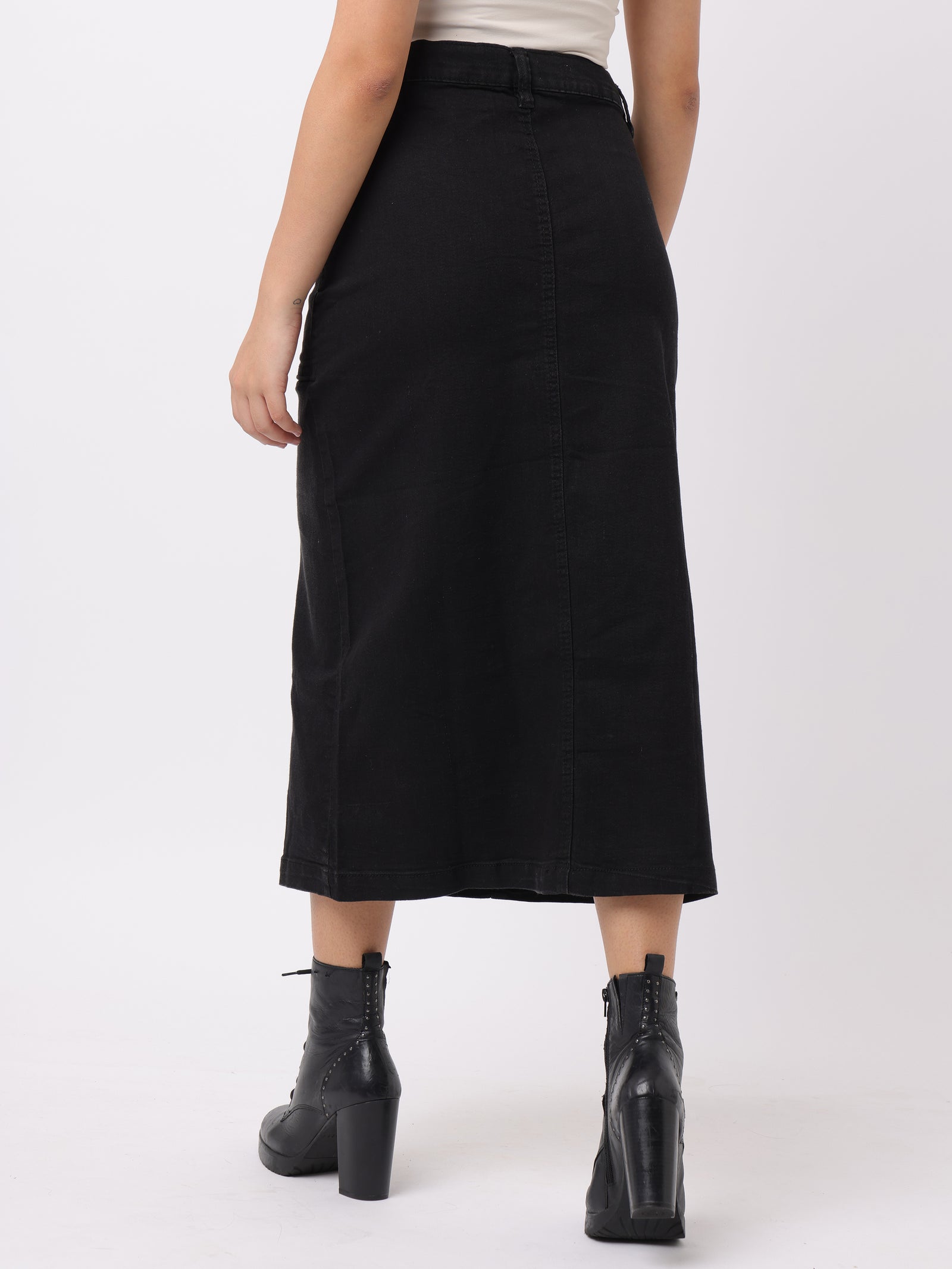 Women Black Regular Fit Cotton Skirt