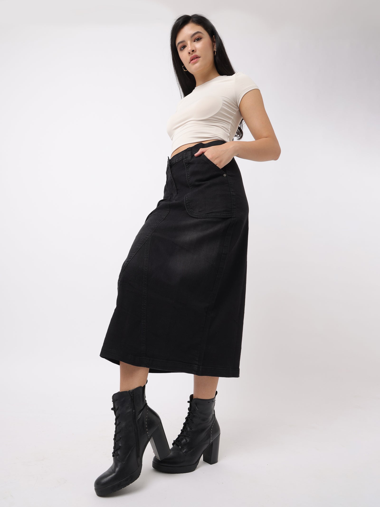 Women Black Regular Fit Cotton Skirt