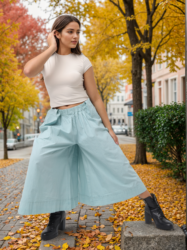 Women Light Blue Flared Comfort Fit Pants