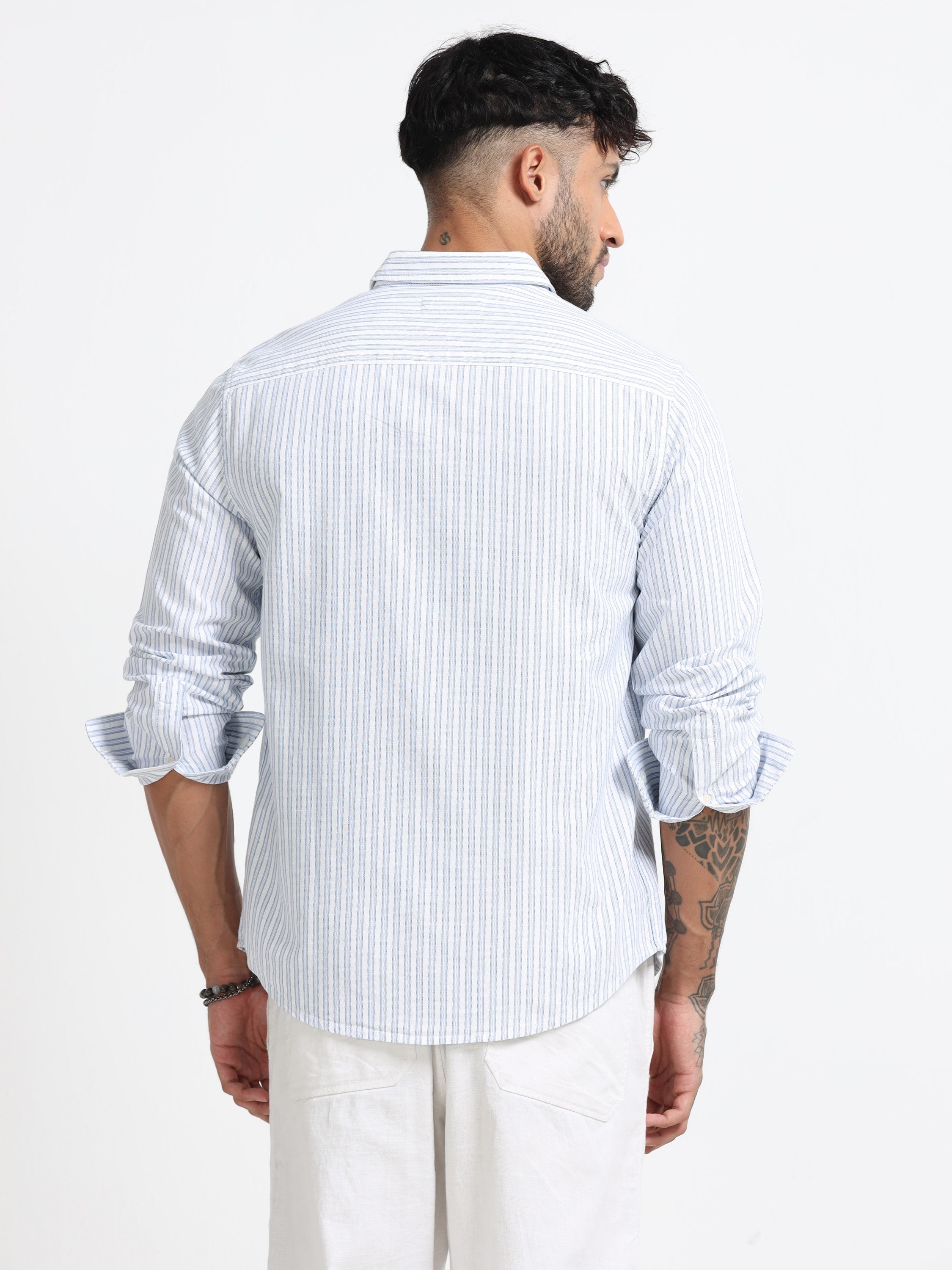 Men Blue & White Stripe Shirt