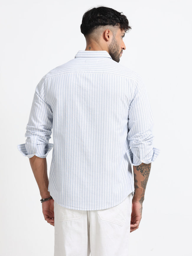 Men Blue & White Stripe Shirt