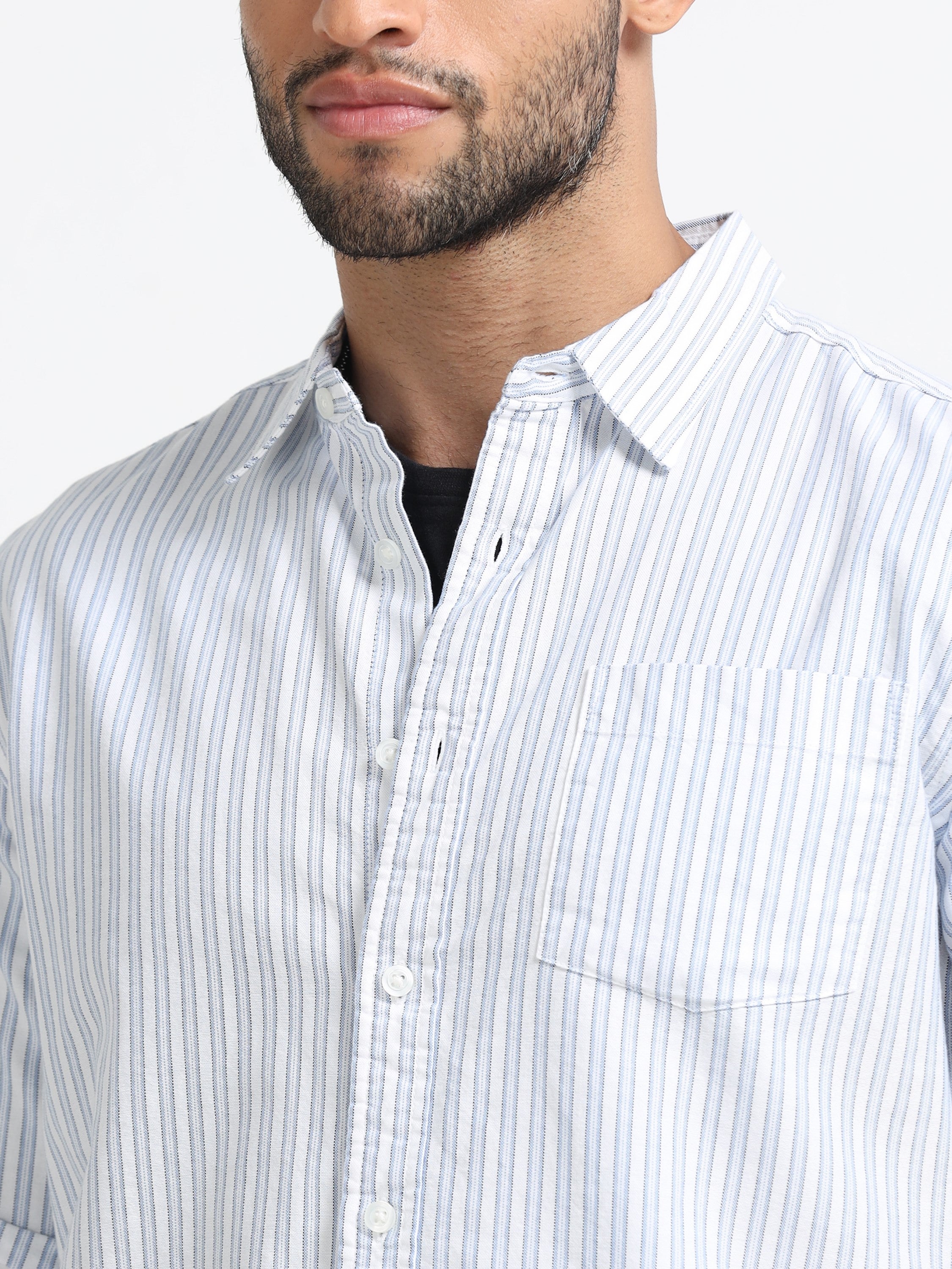 Men Blue & White Stripe Shirt