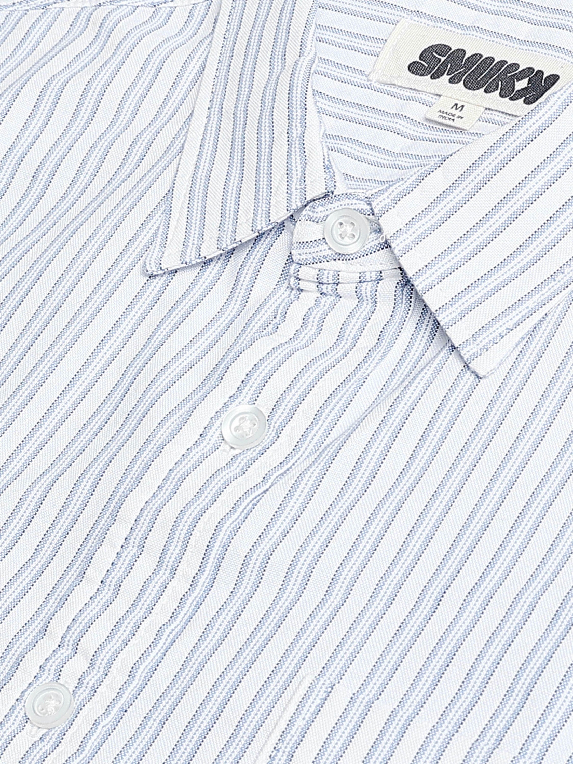 Men Blue & White Stripe Shirt
