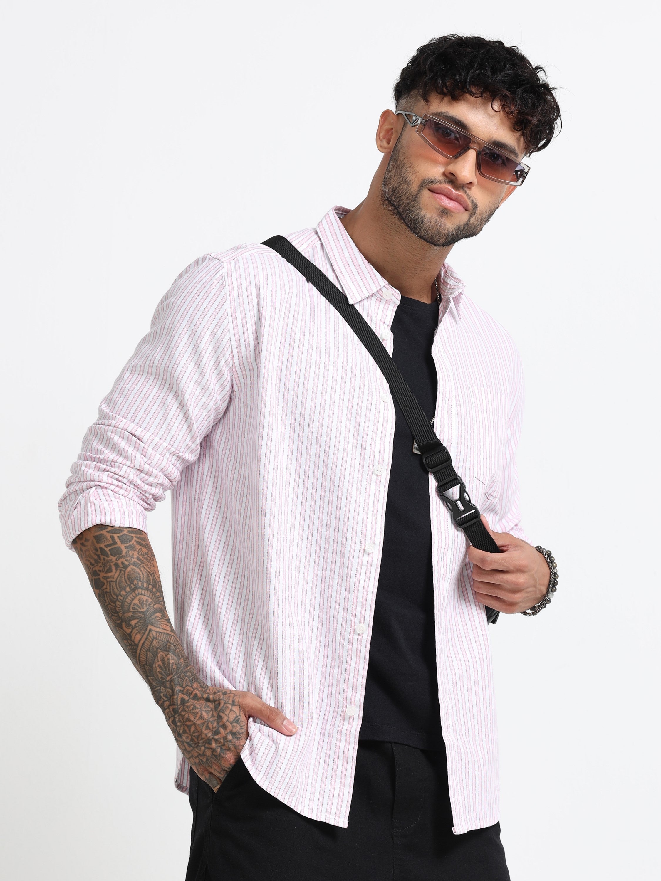 Men Pink & White Stripe Shirt