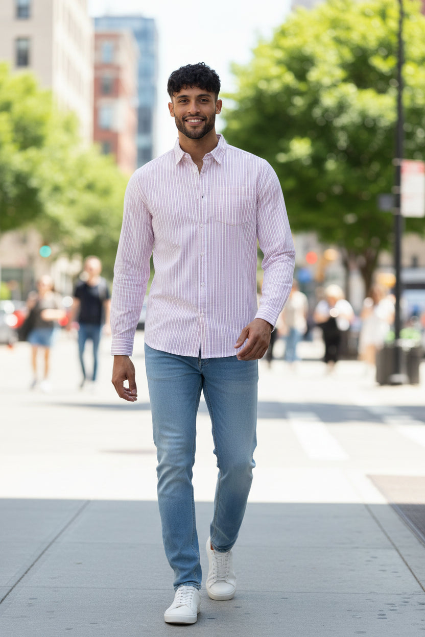 Men Pink & White Stripe Shirt