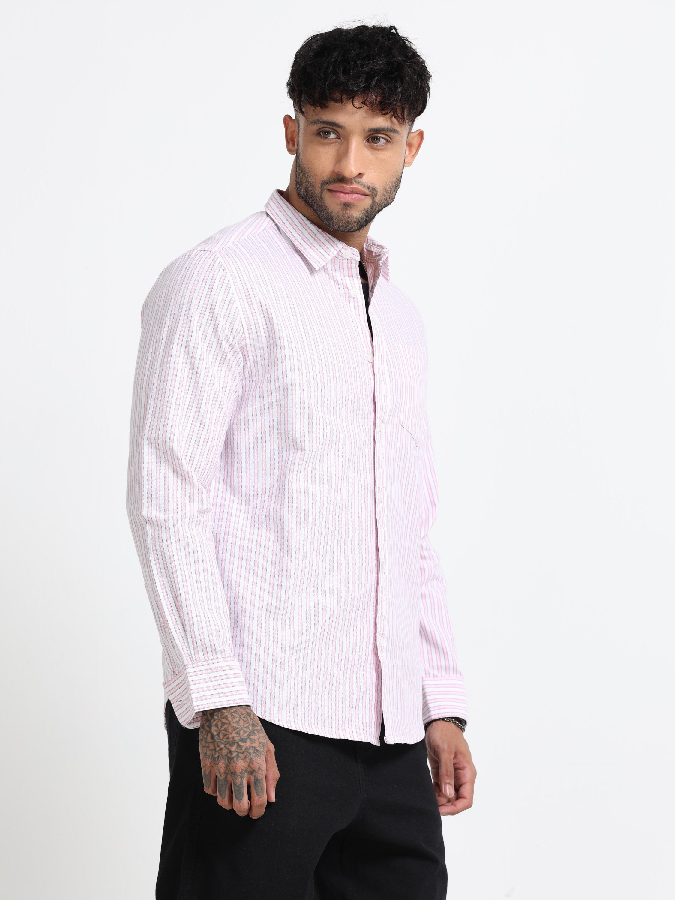 Men Pink & White Stripe Shirt