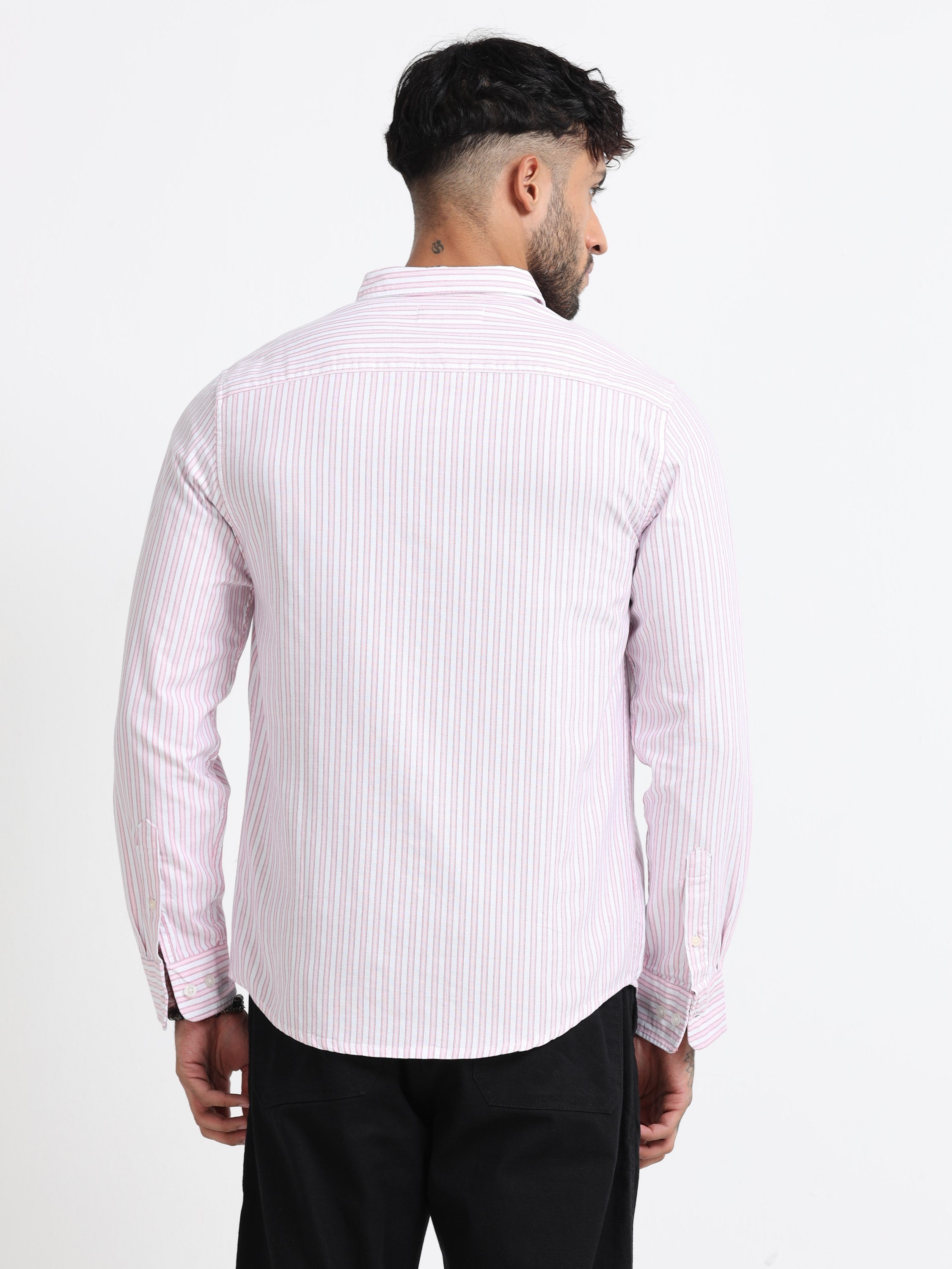 Men Pink & White Stripe Shirt
