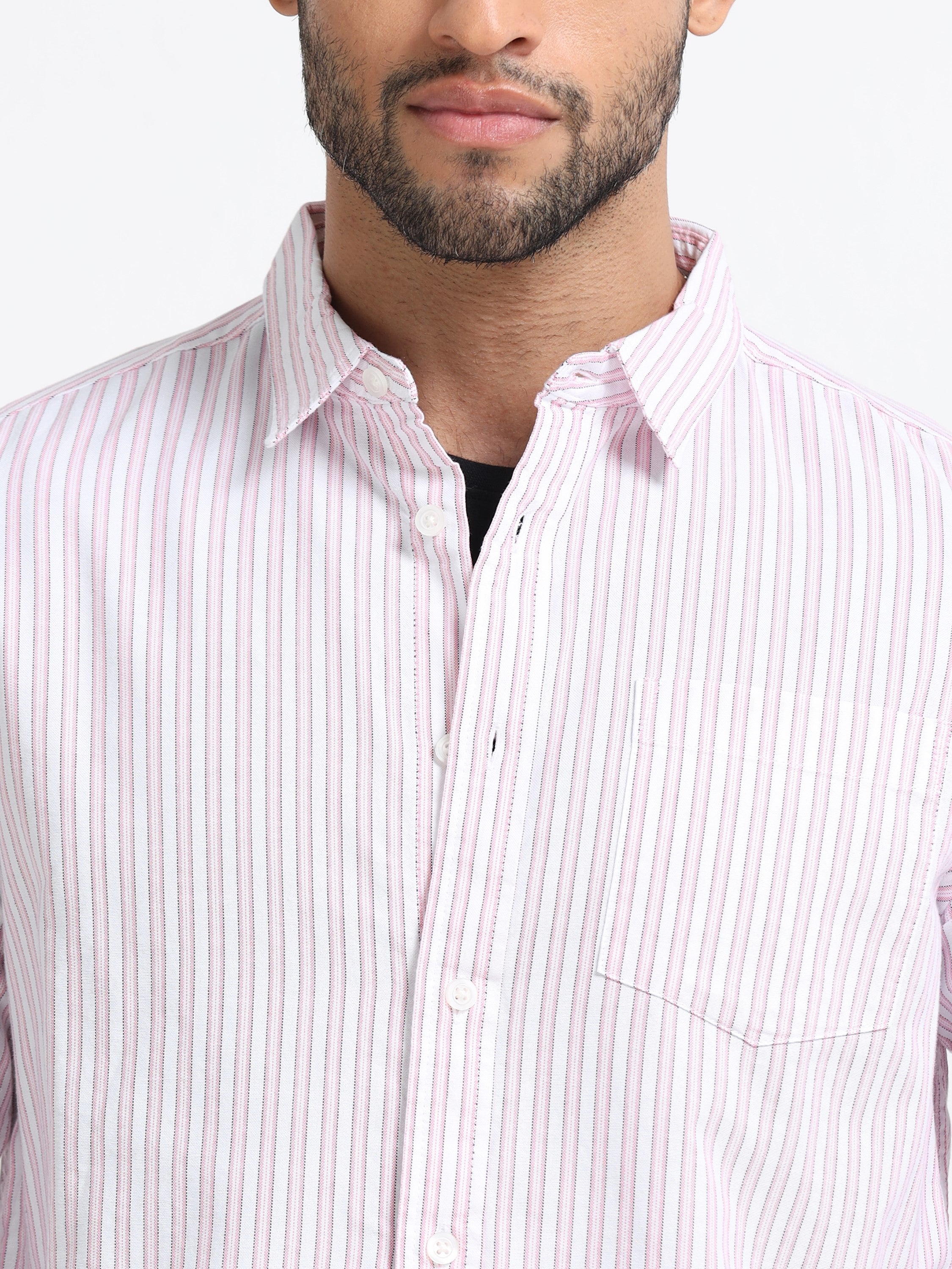 Men Pink & White Stripe Shirt