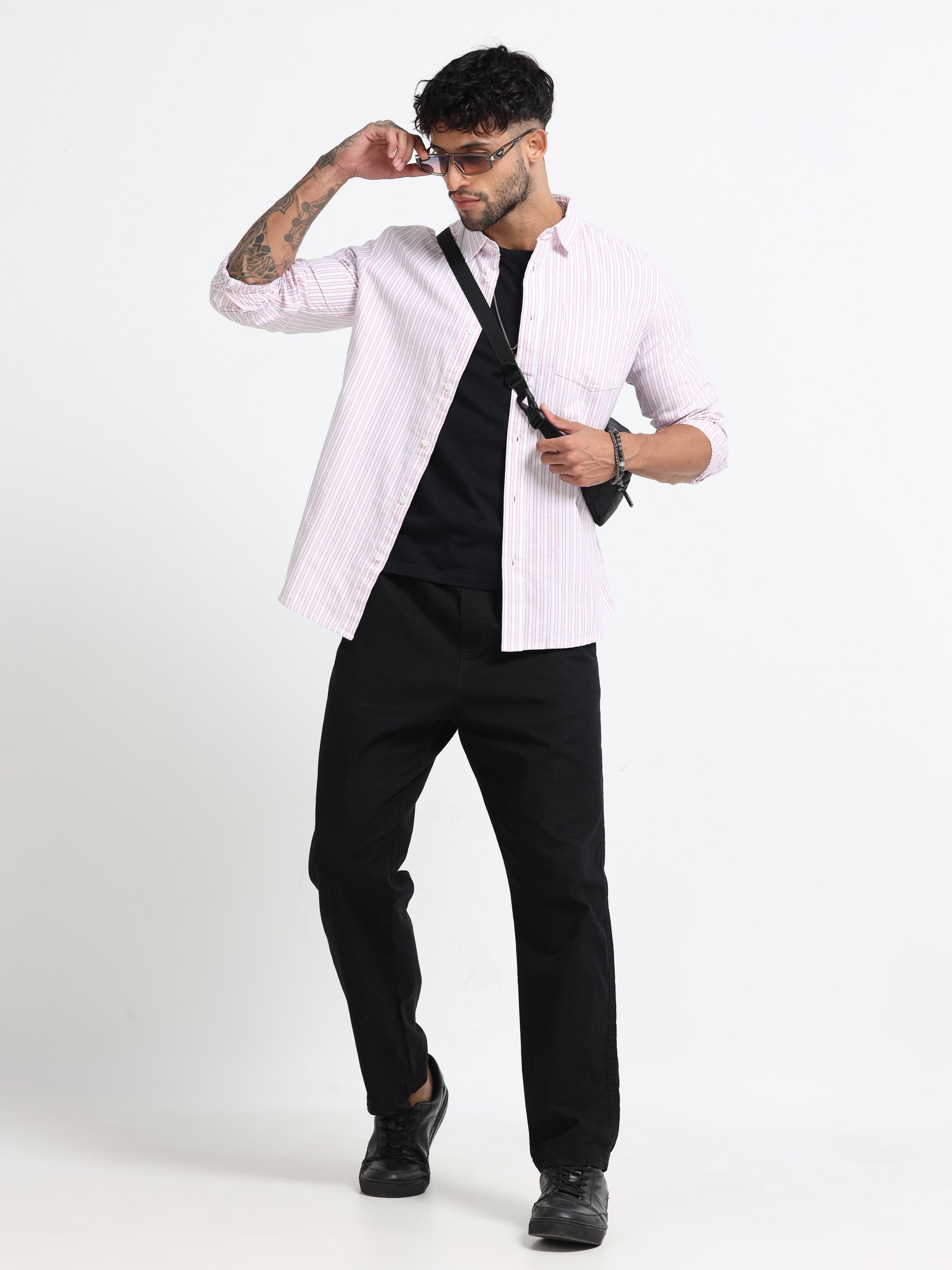 Men Pink & White Stripe Shirt