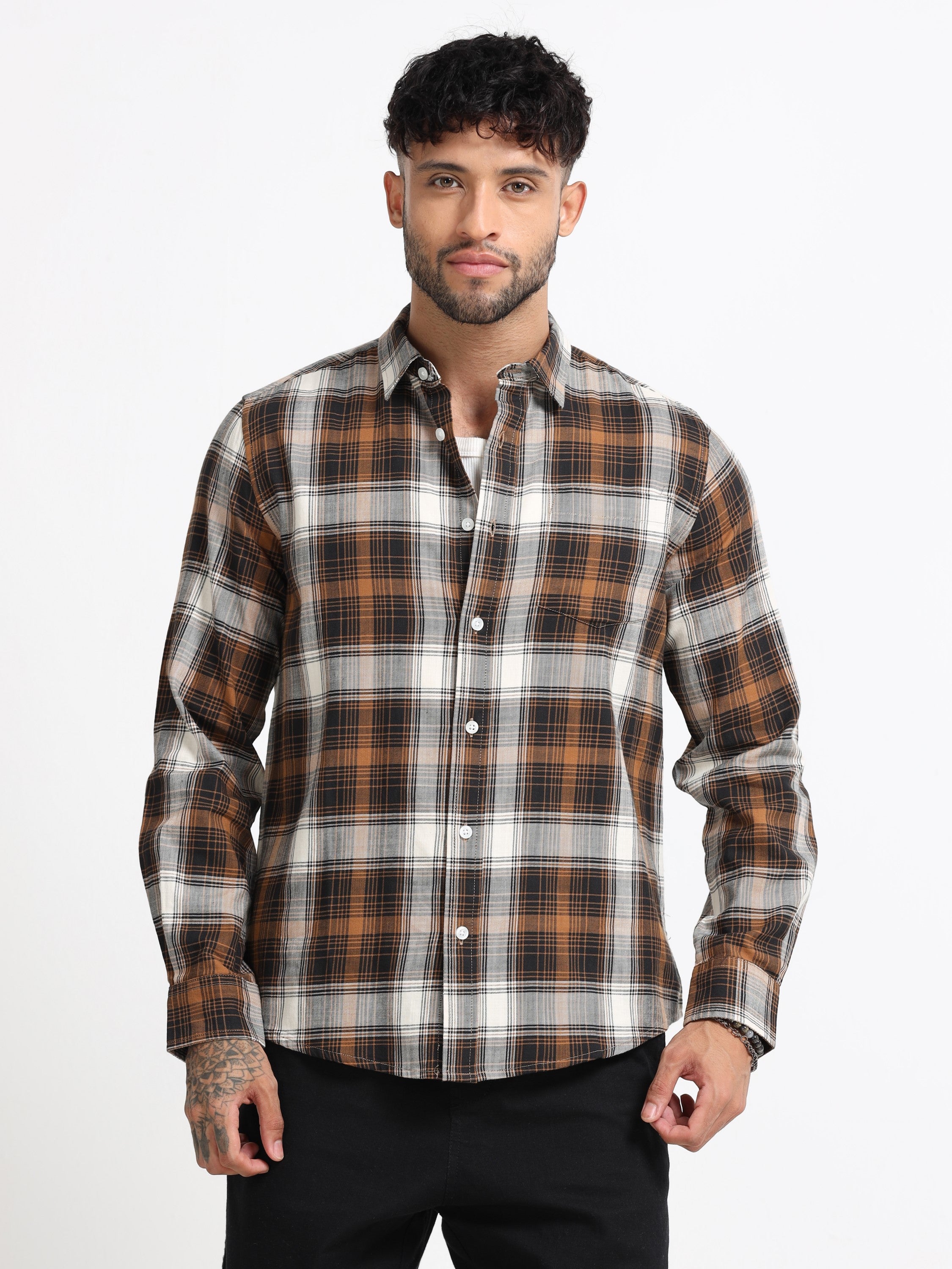Men Brown Multi Check Shirt