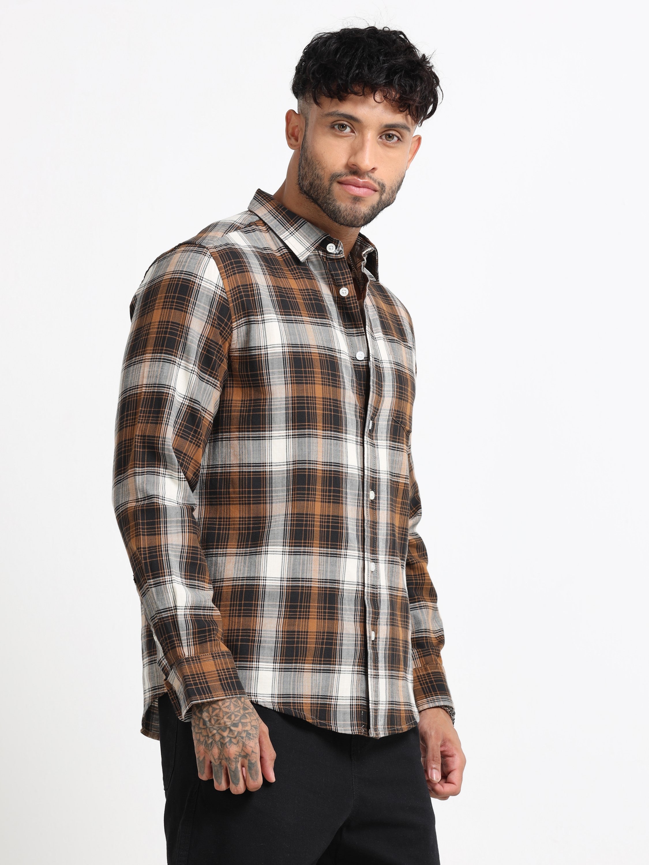 Men Brown Multi Check Shirt