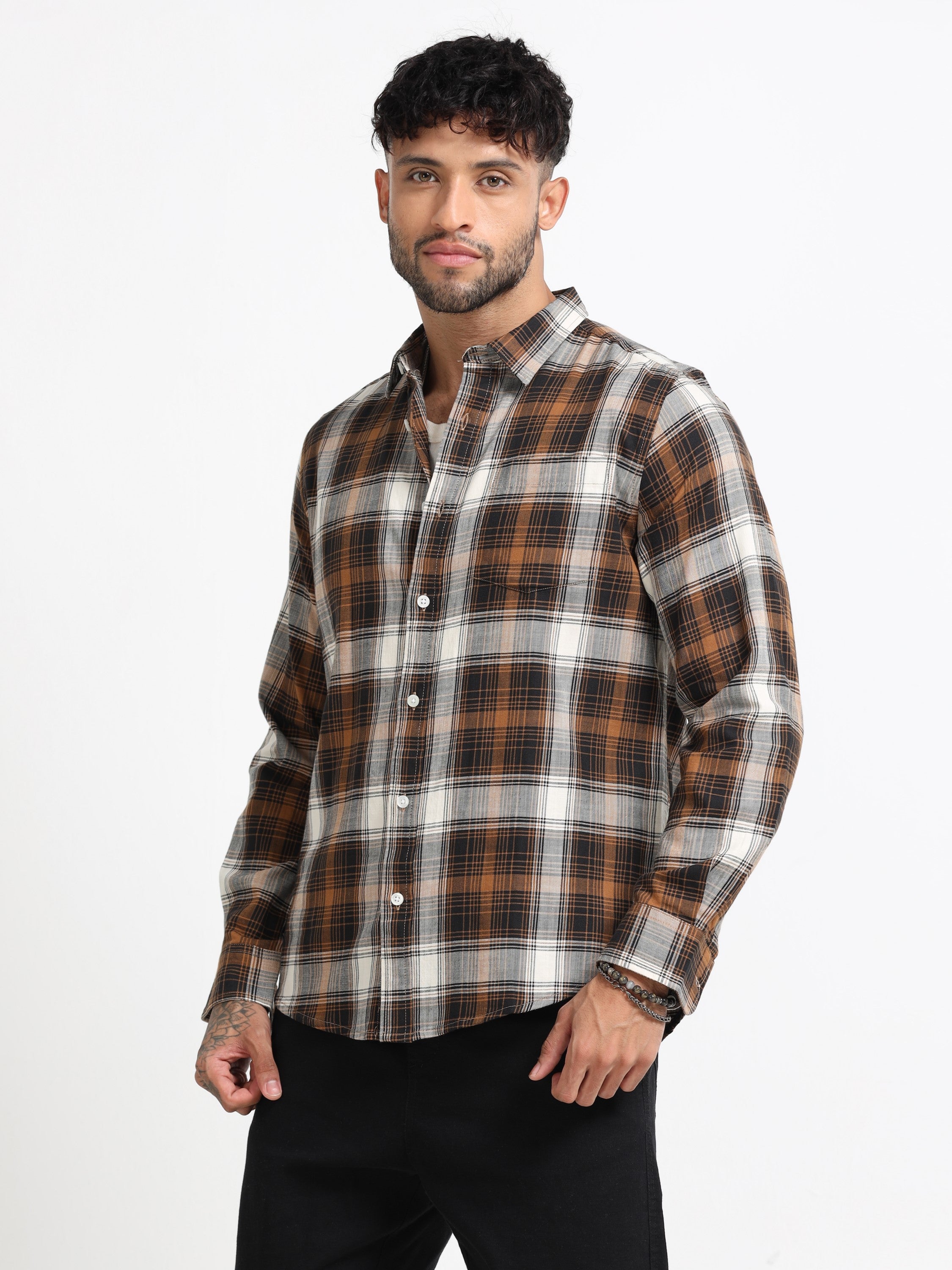 Men Brown Multi Check Shirt