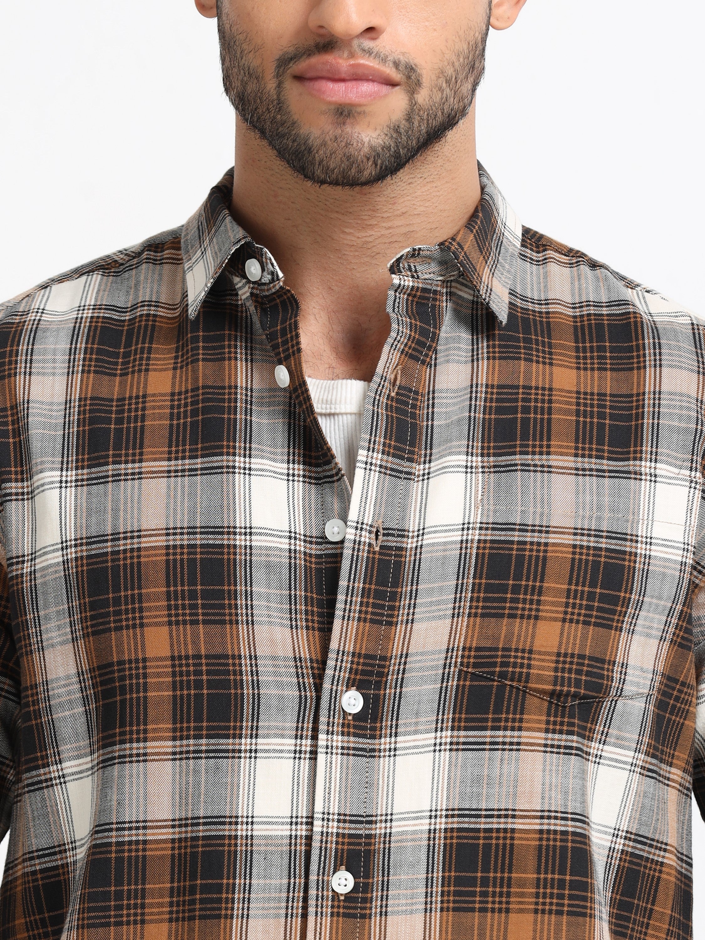 Men Brown Multi Check Shirt