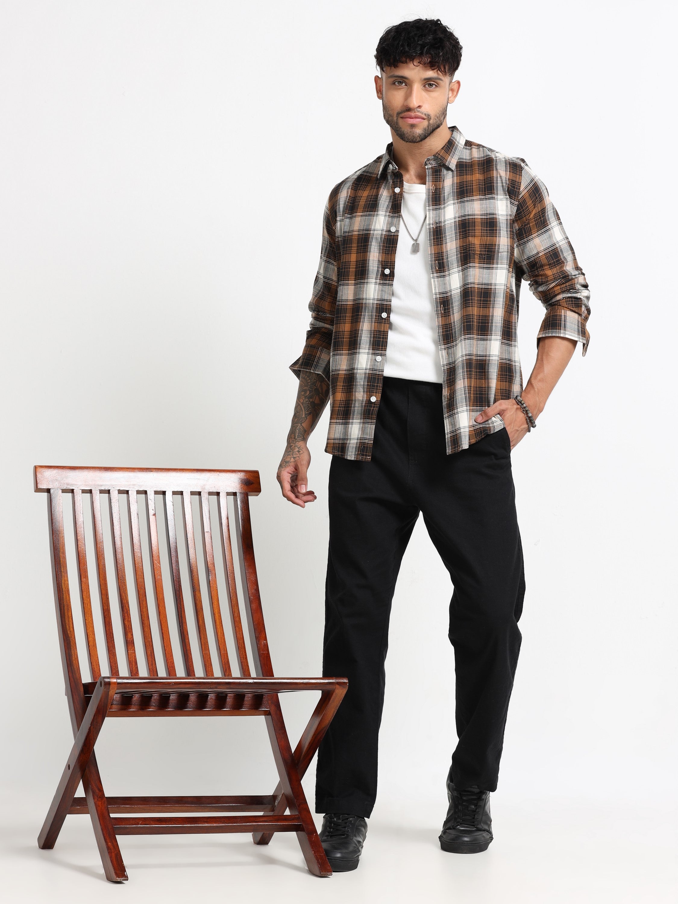 Men Brown Multi Check Shirt