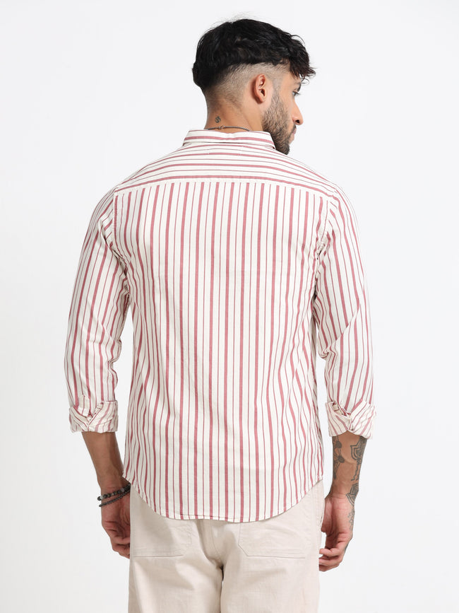 Men Maroon and White Stripe Shirt
