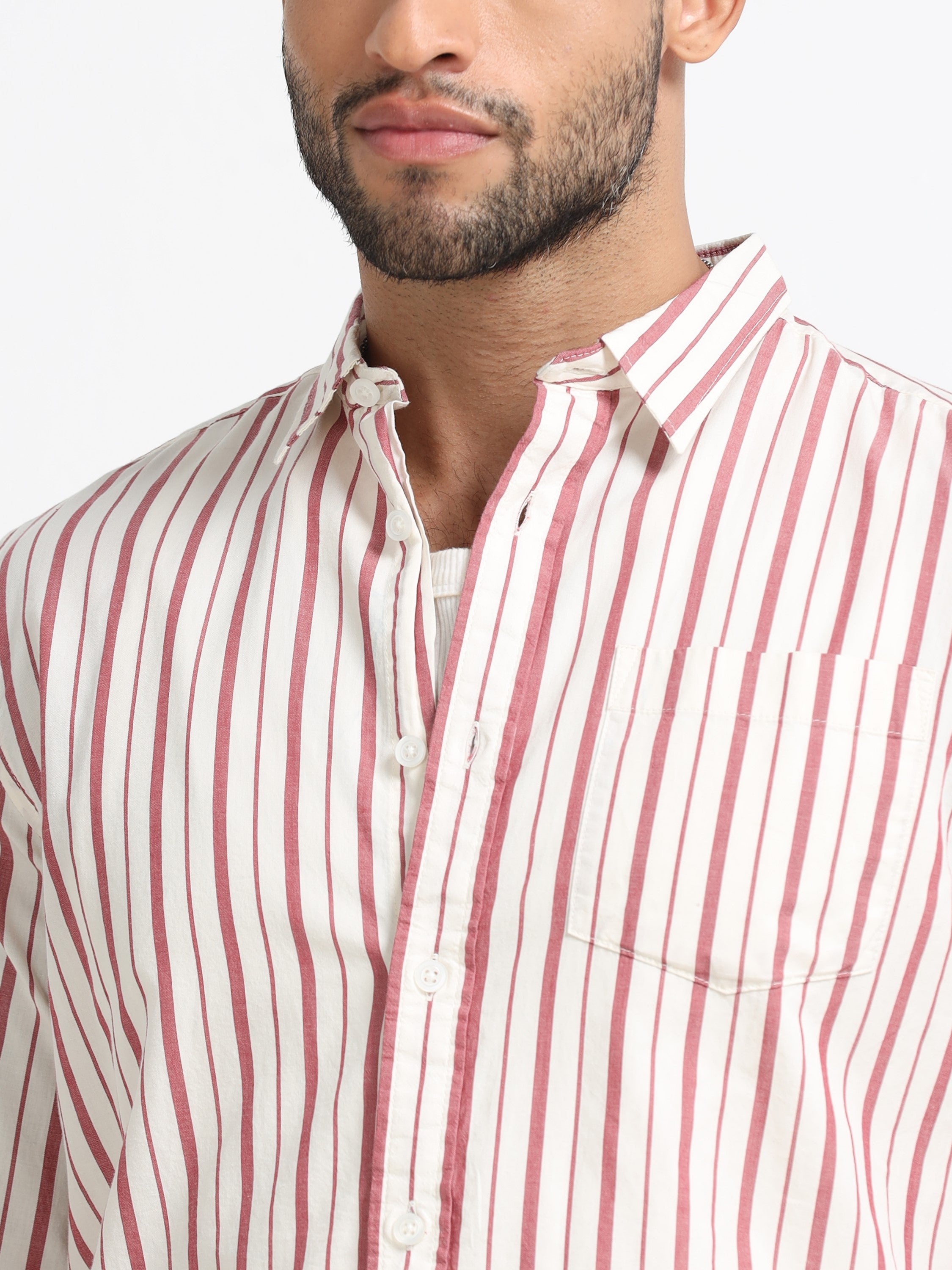 Men Maroon and White Stripe Shirt