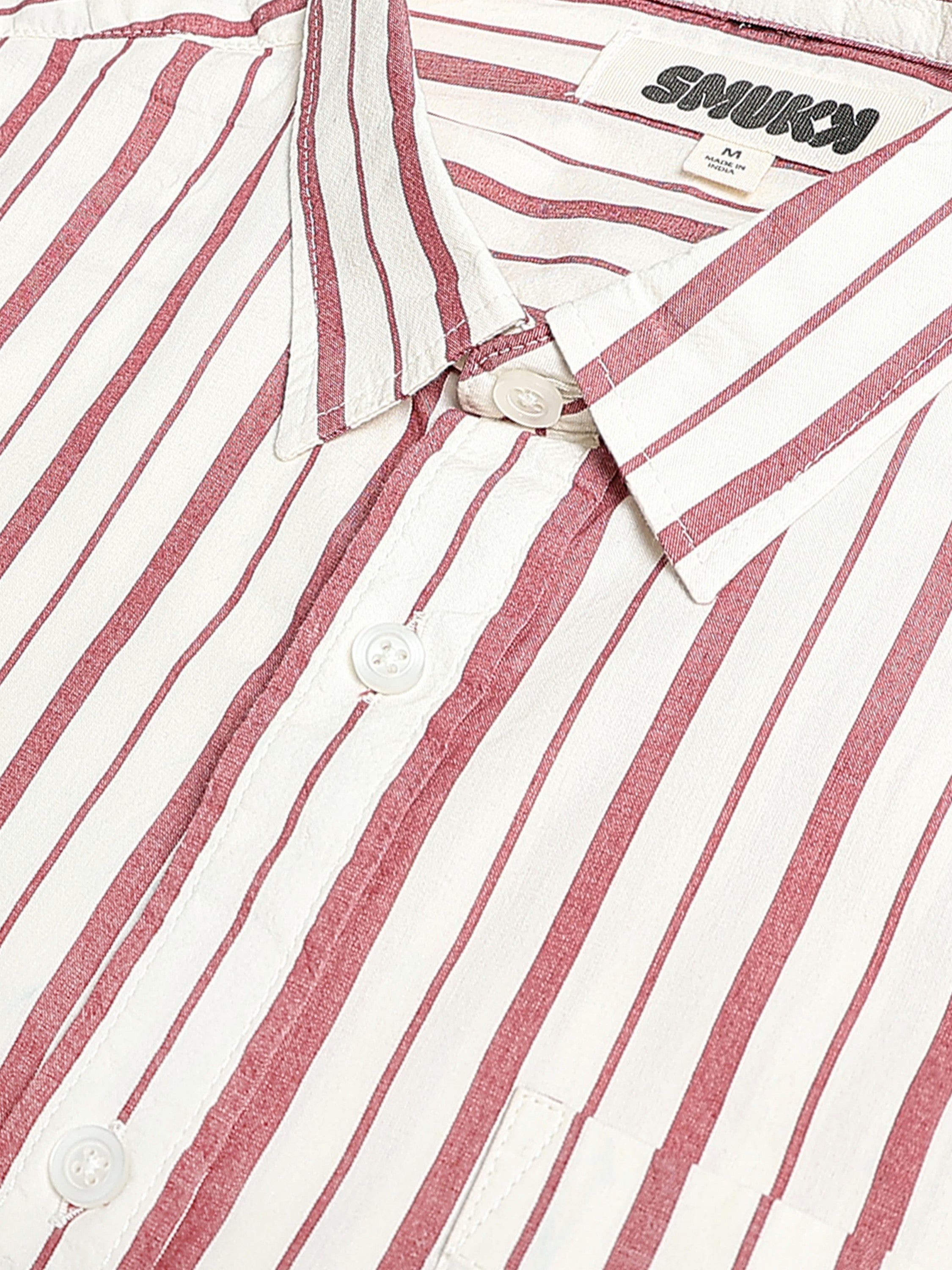 Men Maroon and White Stripe Shirt