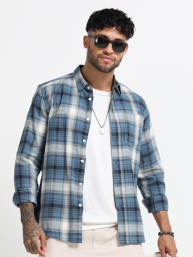 Men Navy Multi Check Shirt