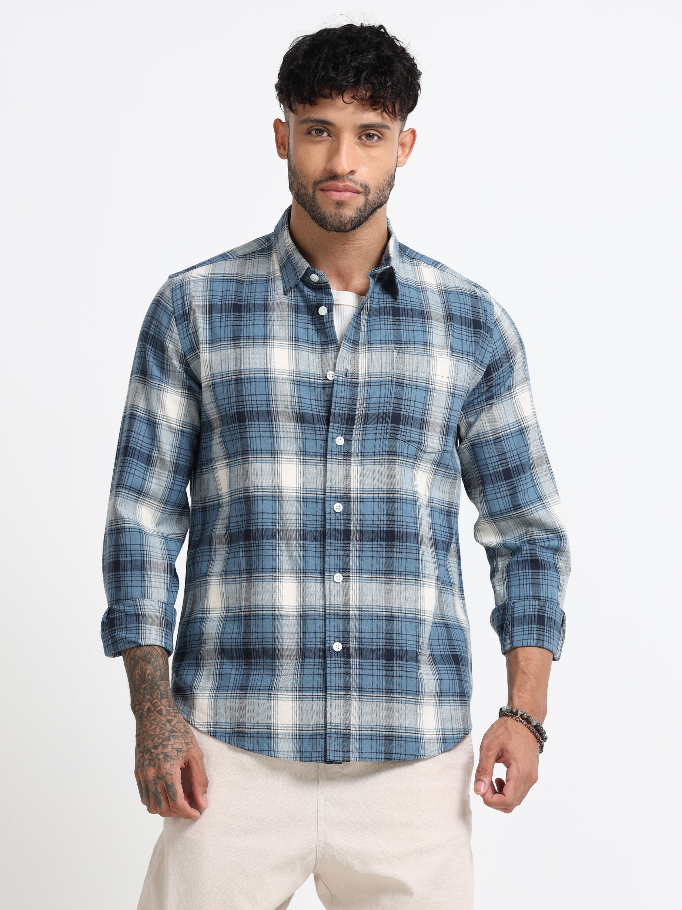 Men Navy Multi Check Shirt