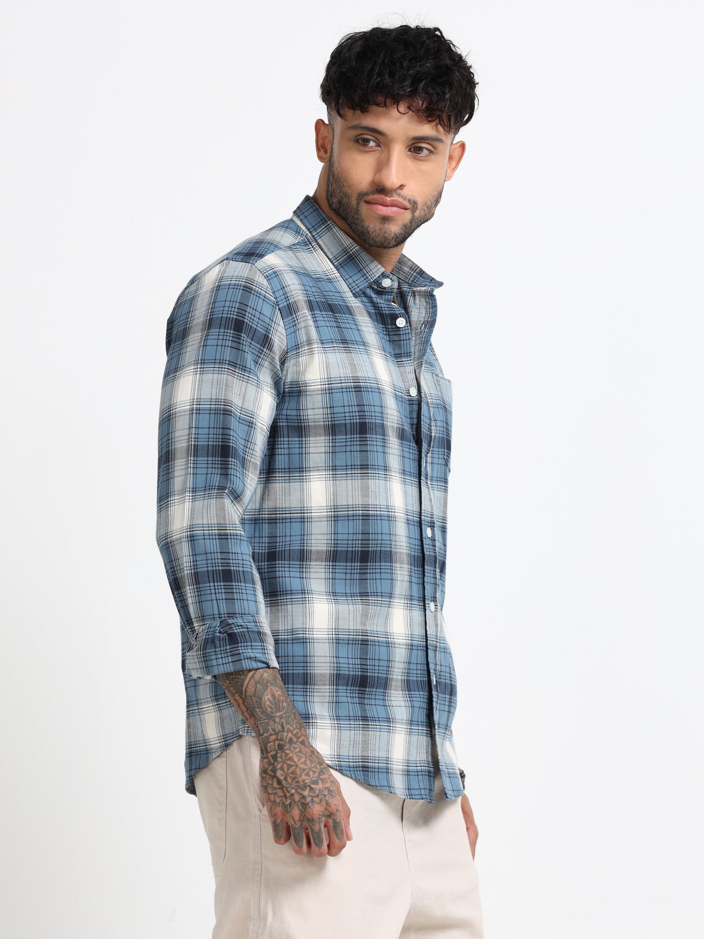 Men Navy Multi Check Shirt