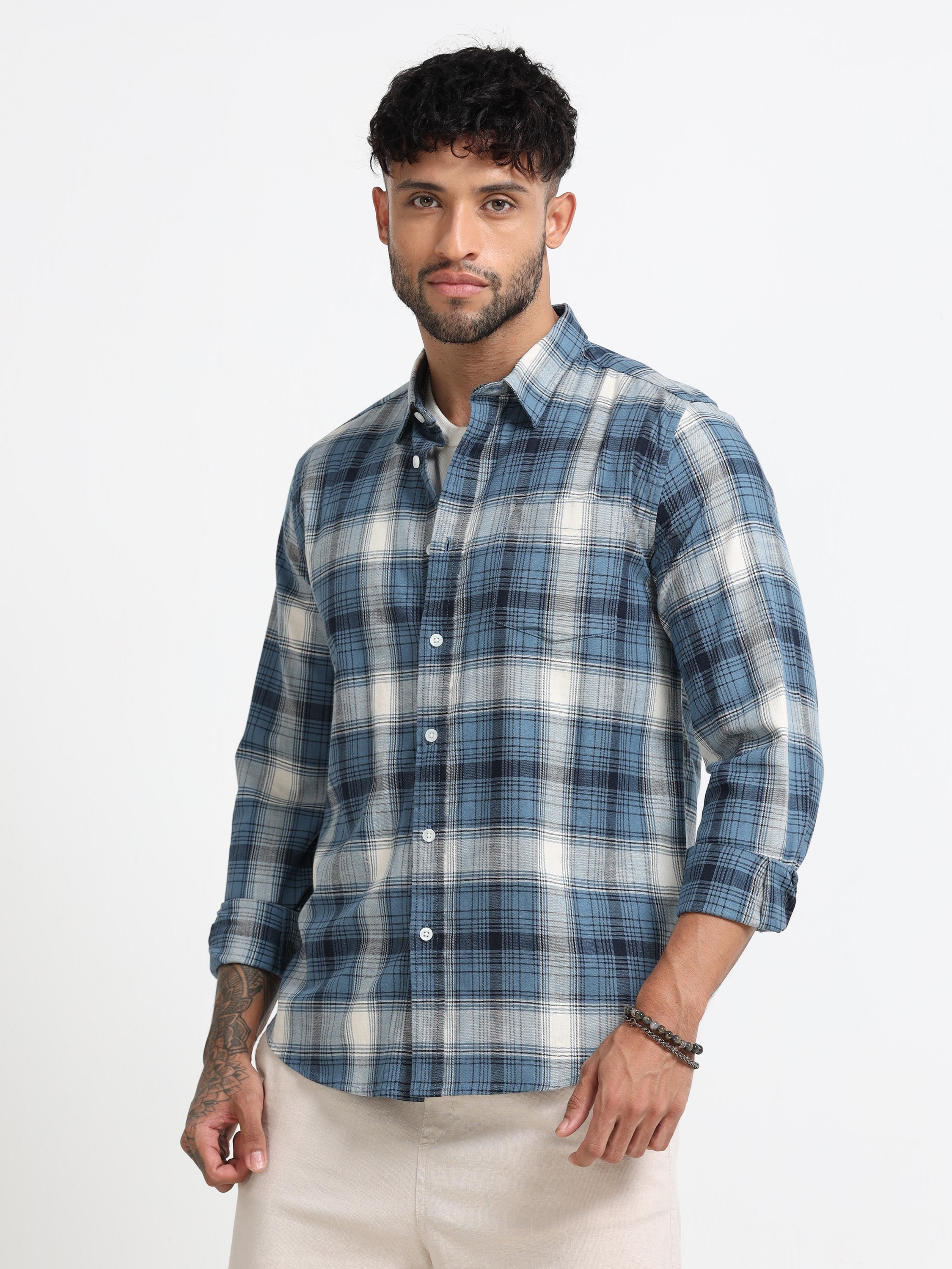 Men Navy Multi Check Shirt