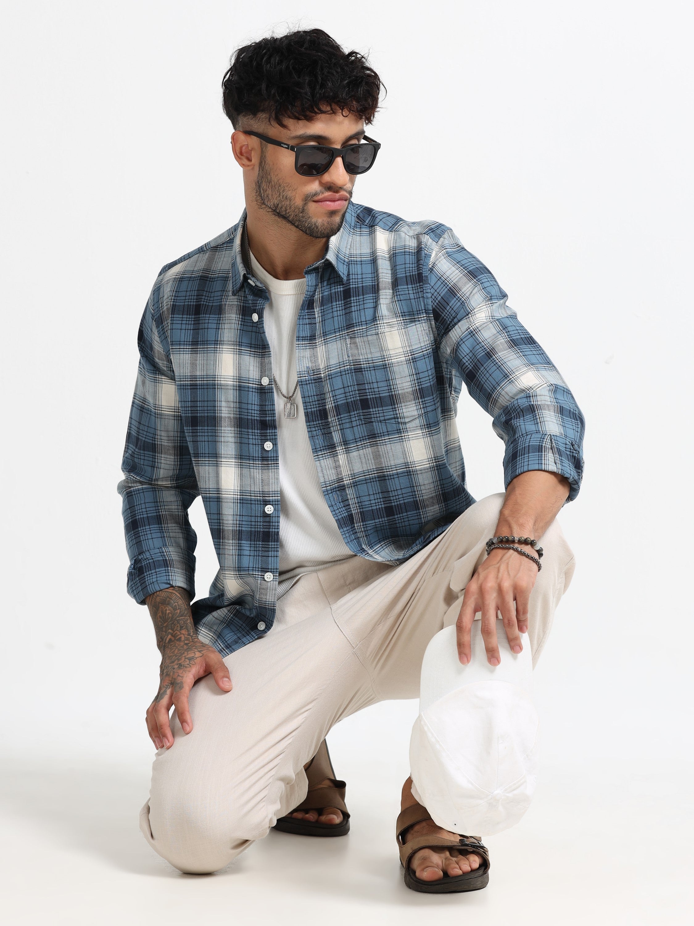 Men Navy Multi Check Shirt