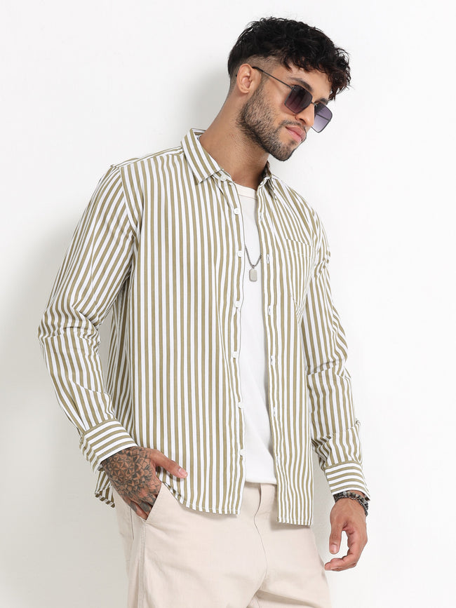 Men Olive & White Stripe Shirt