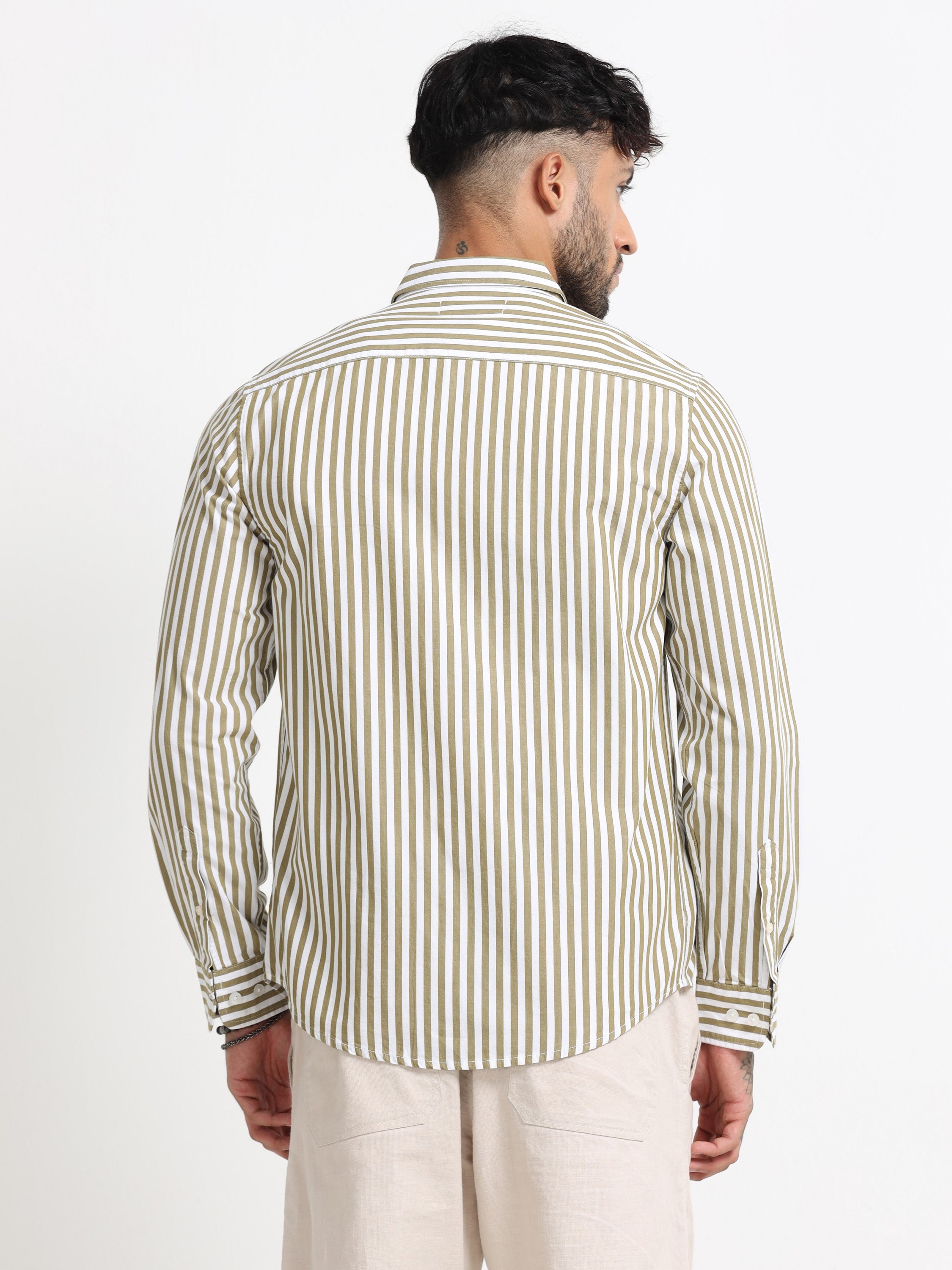 Men Olive & White Stripe Shirt