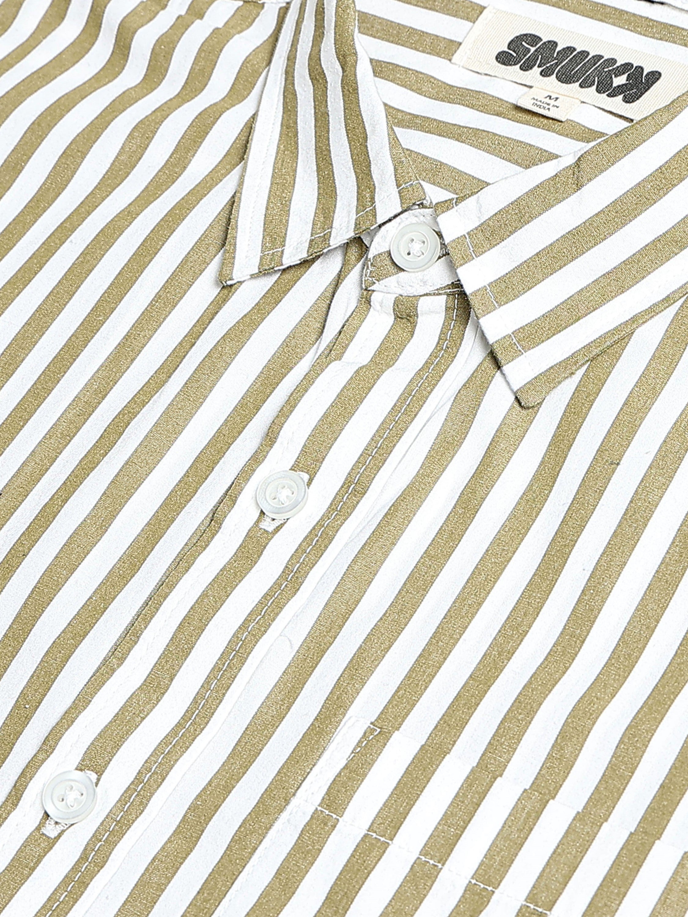 Men Olive & White Stripe Shirt