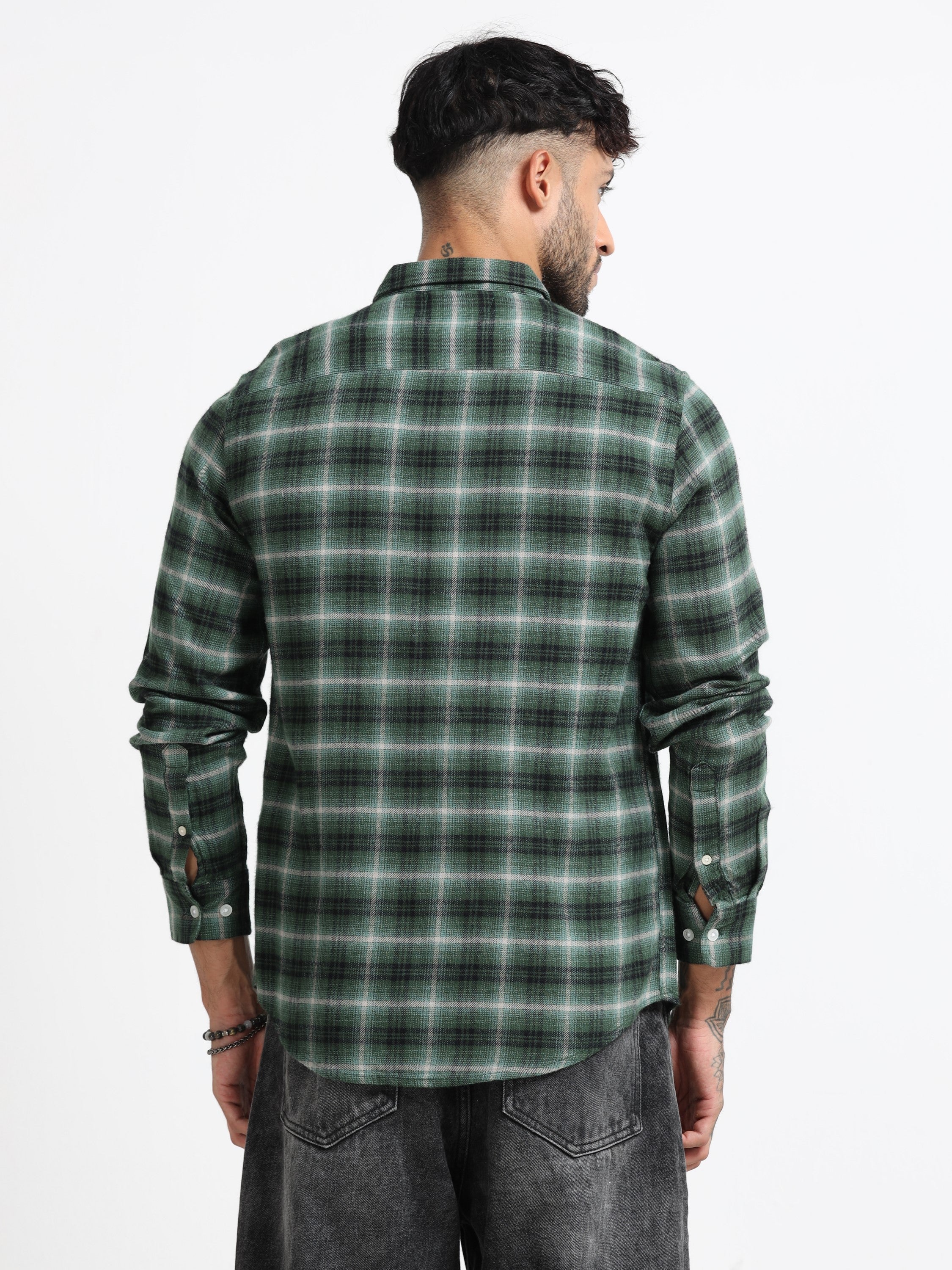 Men Green Check  Shirt