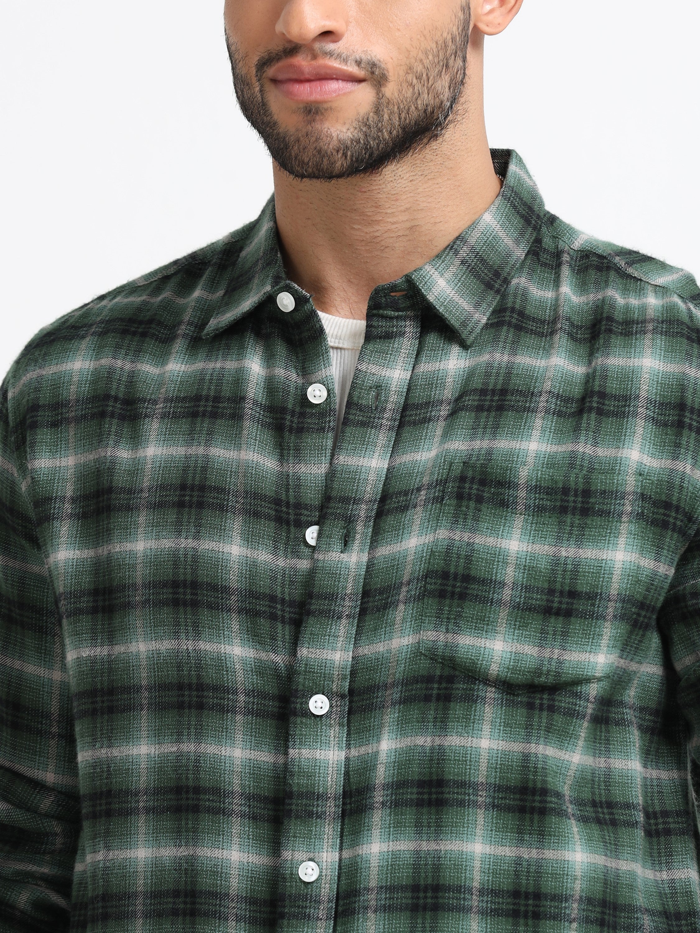 Men Green Check  Shirt