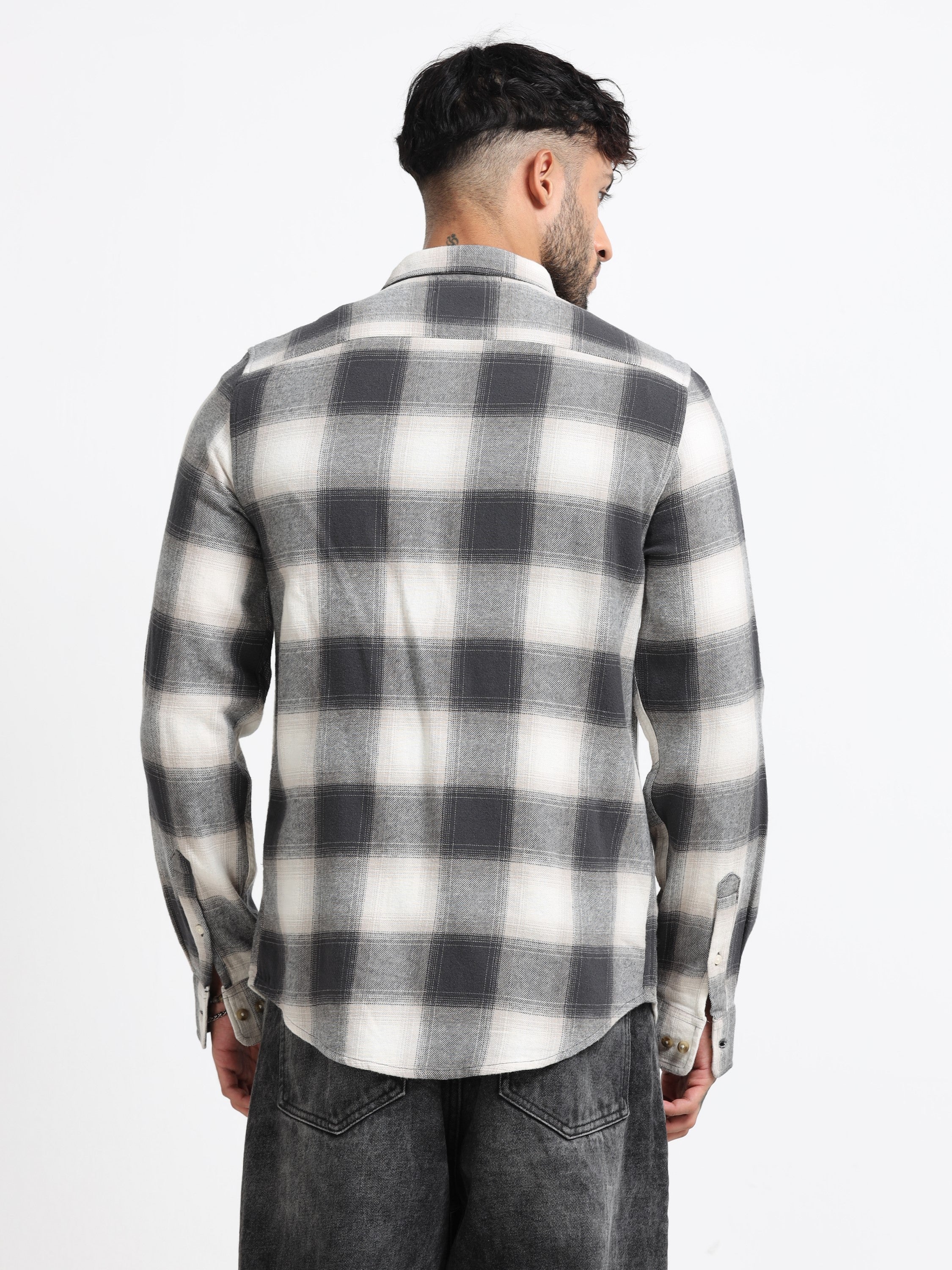 Men Grey & White Check Shirt